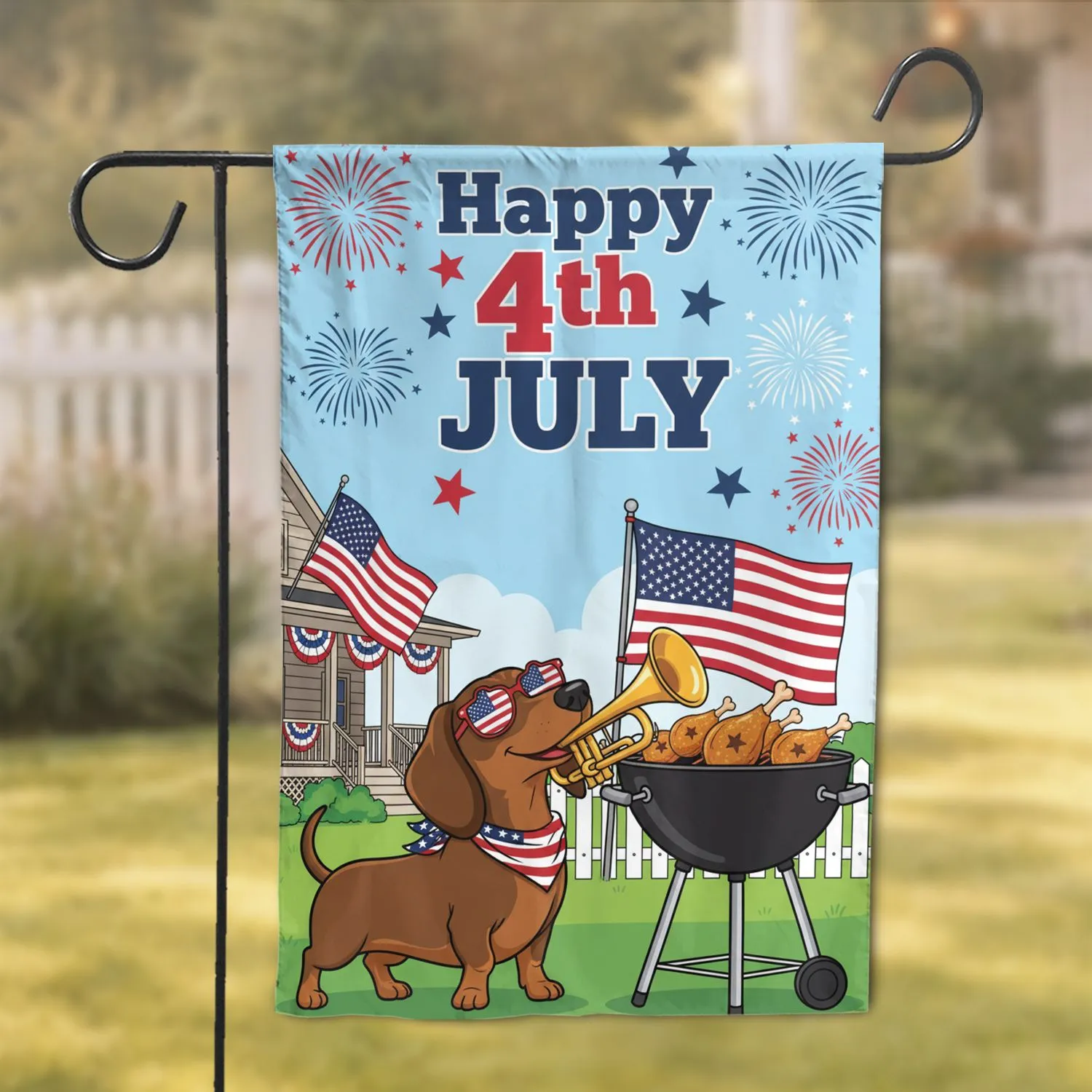 Dachshund Barbecue American Flag - Happy 4th July USA 250th Anniversary Garden Flag - 1
