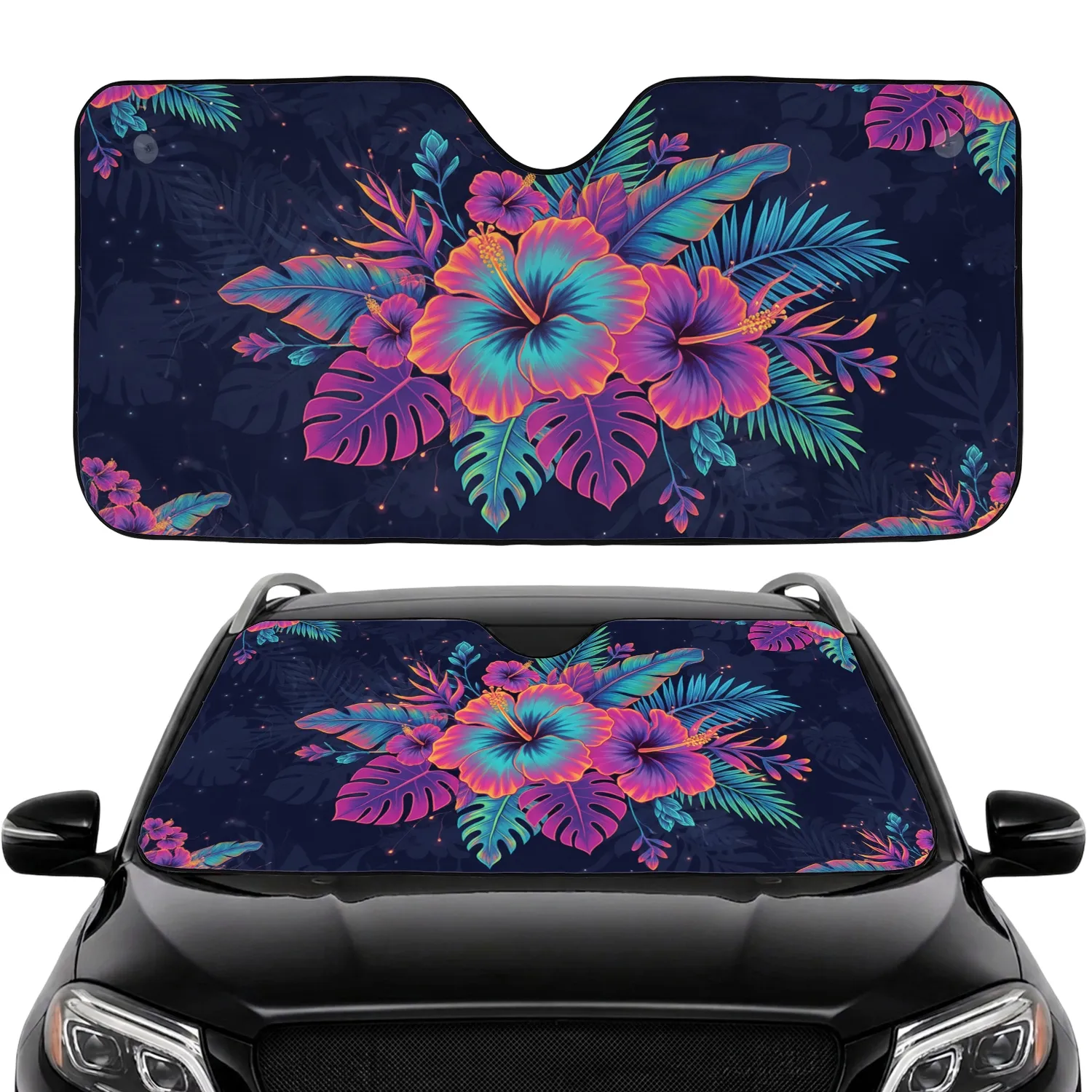 Iridescent Hibiscus Tropical Jungle - Car Interior Upgrade Car Sunshade - 1
