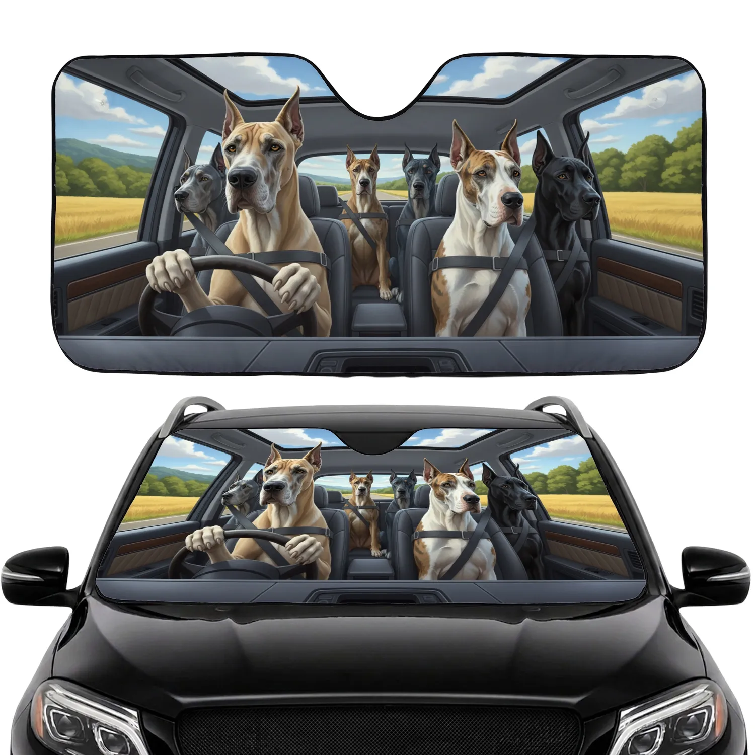 Great Danes Road Trip Adventure - Car Interior Upgrade for Dog Lover Car Sunshade - 1