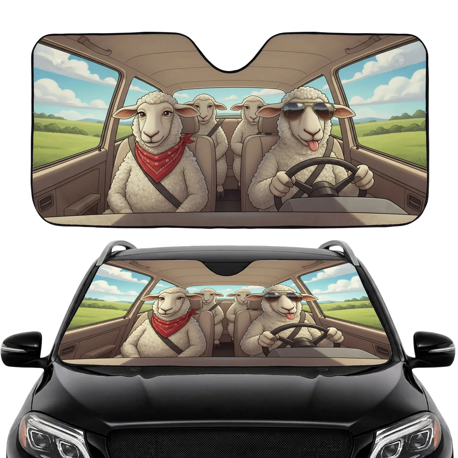 Sheep Countryside Road Trip - Travel Essentials Car Interior Upgrade Car Sunshade - 1