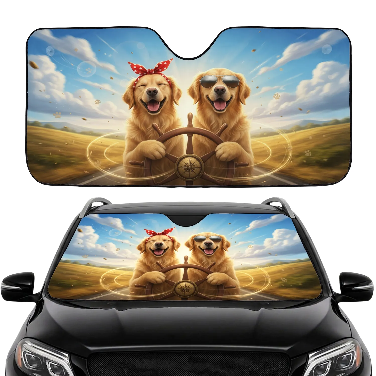 Golden Retrievers Bandana Sunglasses Driving - Road Trip Gift Car Sunshade - 1