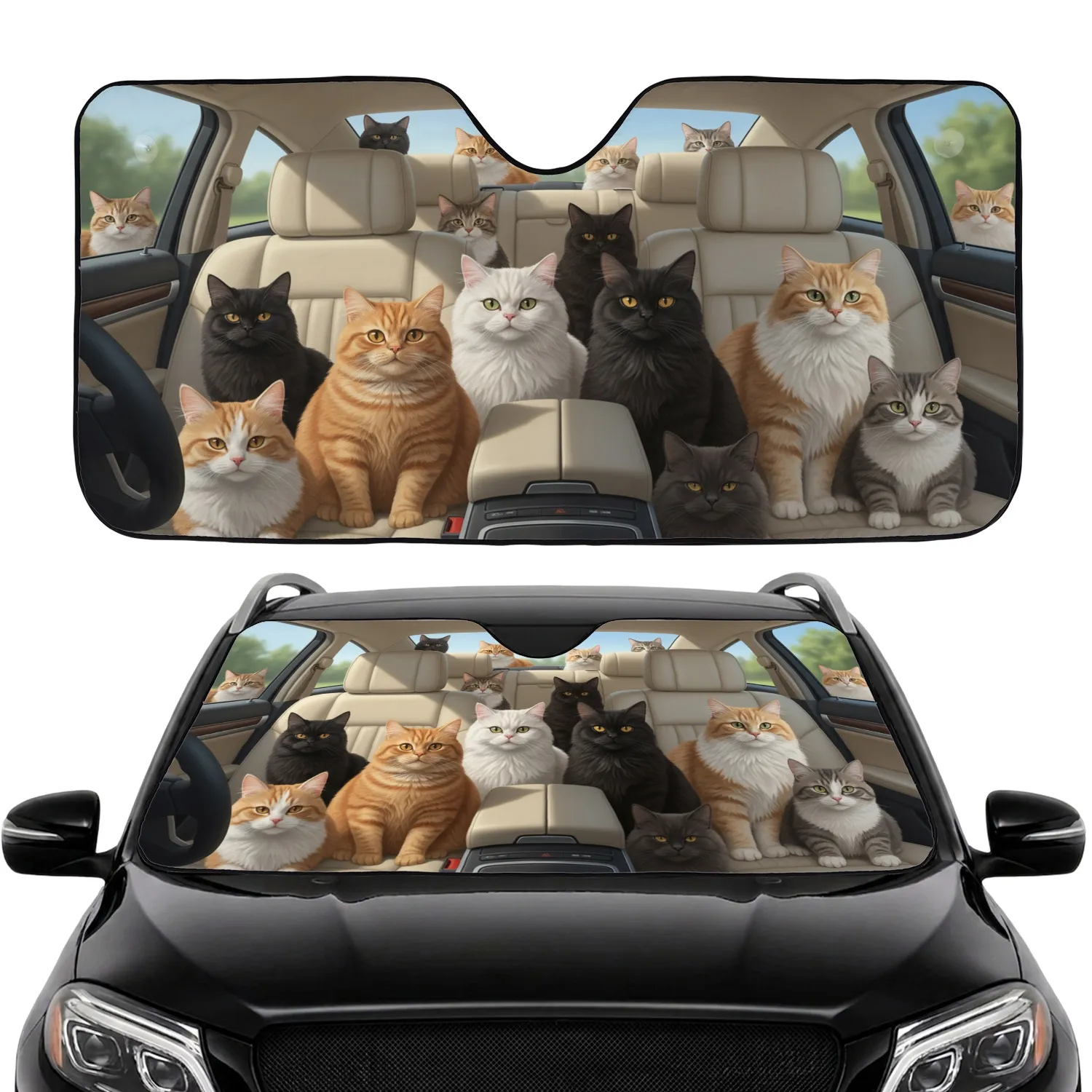 Multitude of Domestic Cats Car Interior Upgrade for Cat Lovers Car Sunshade - 1