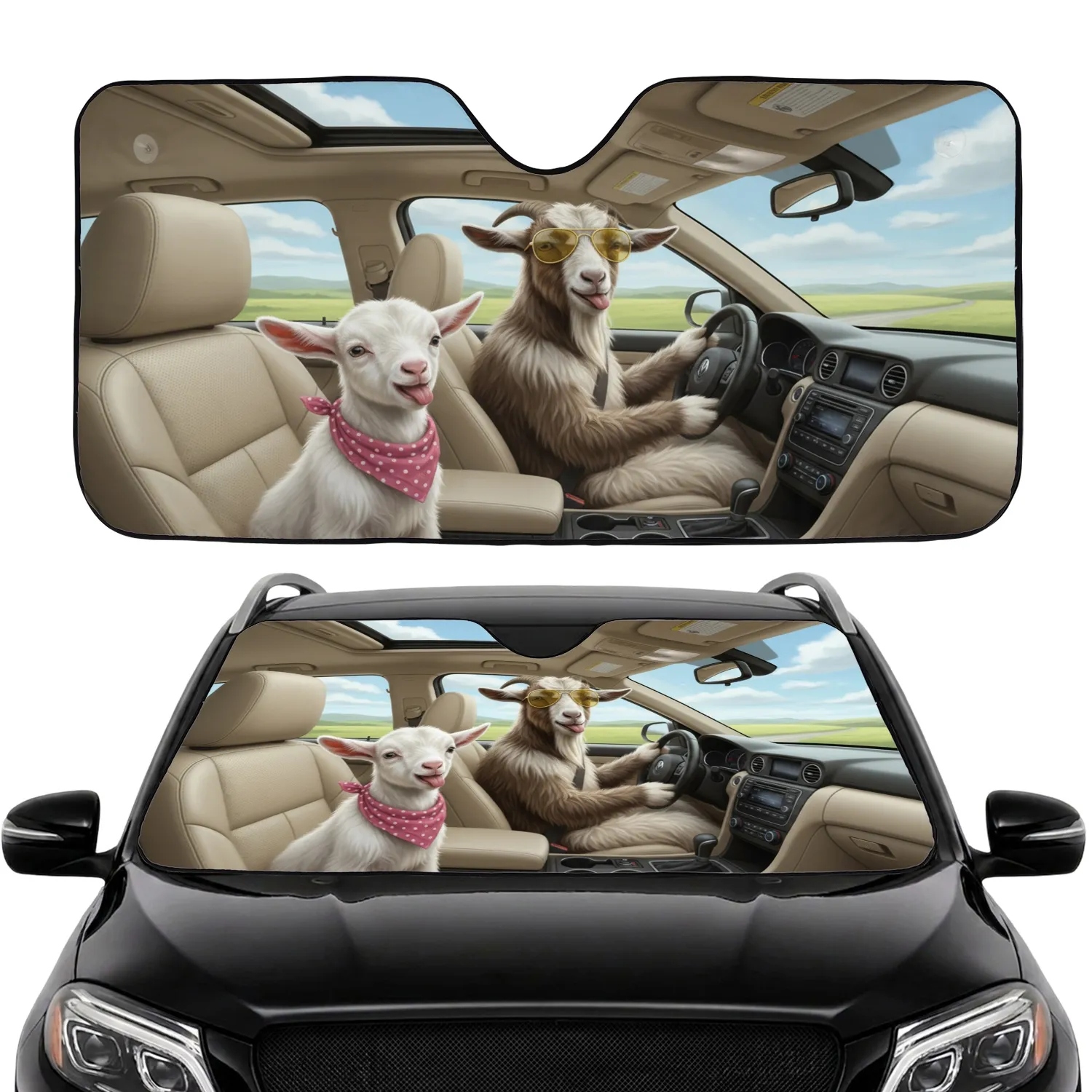 Goats Sunglasses Driving Road Trip Gift for Goat Lover Car Sunshade - 1