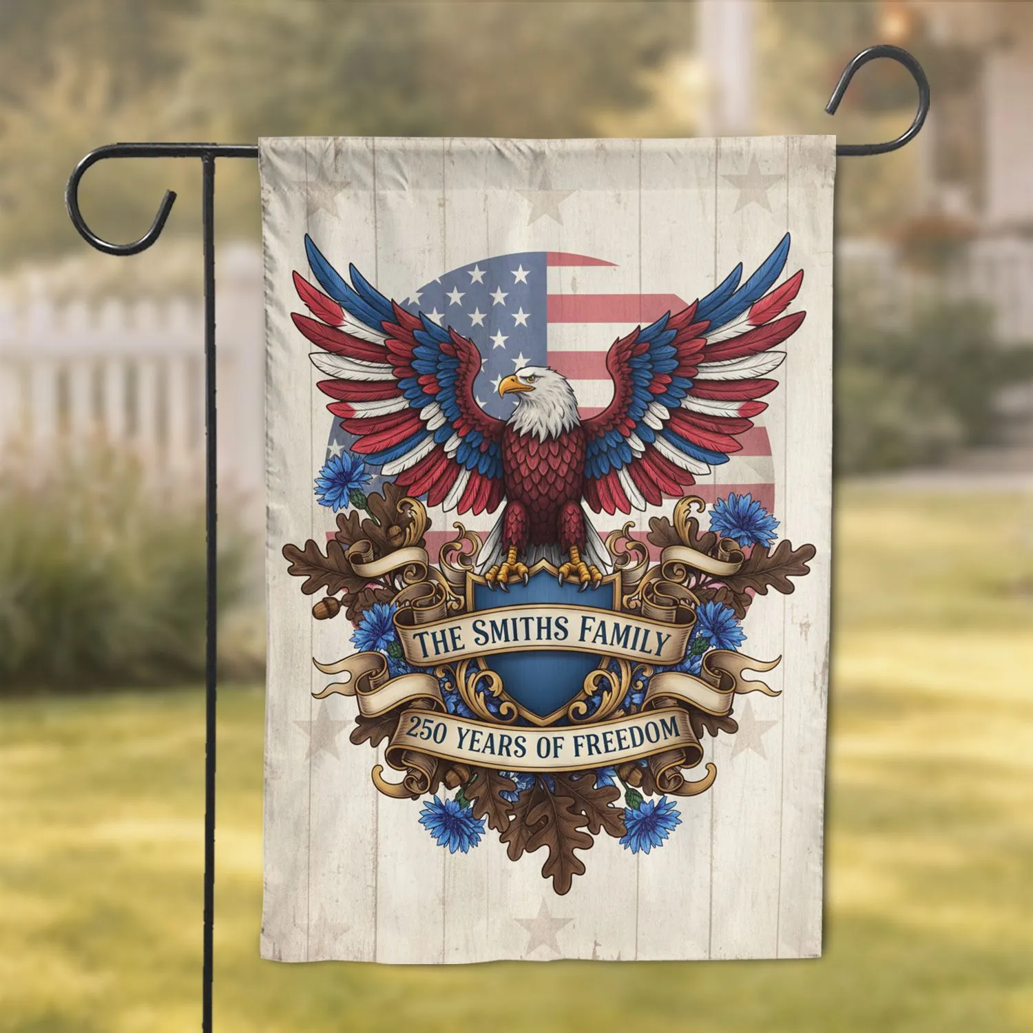 Bald Eagle American Flag 250 Years of Freedom Custom Family Name Independence Day Garden Flag - 1