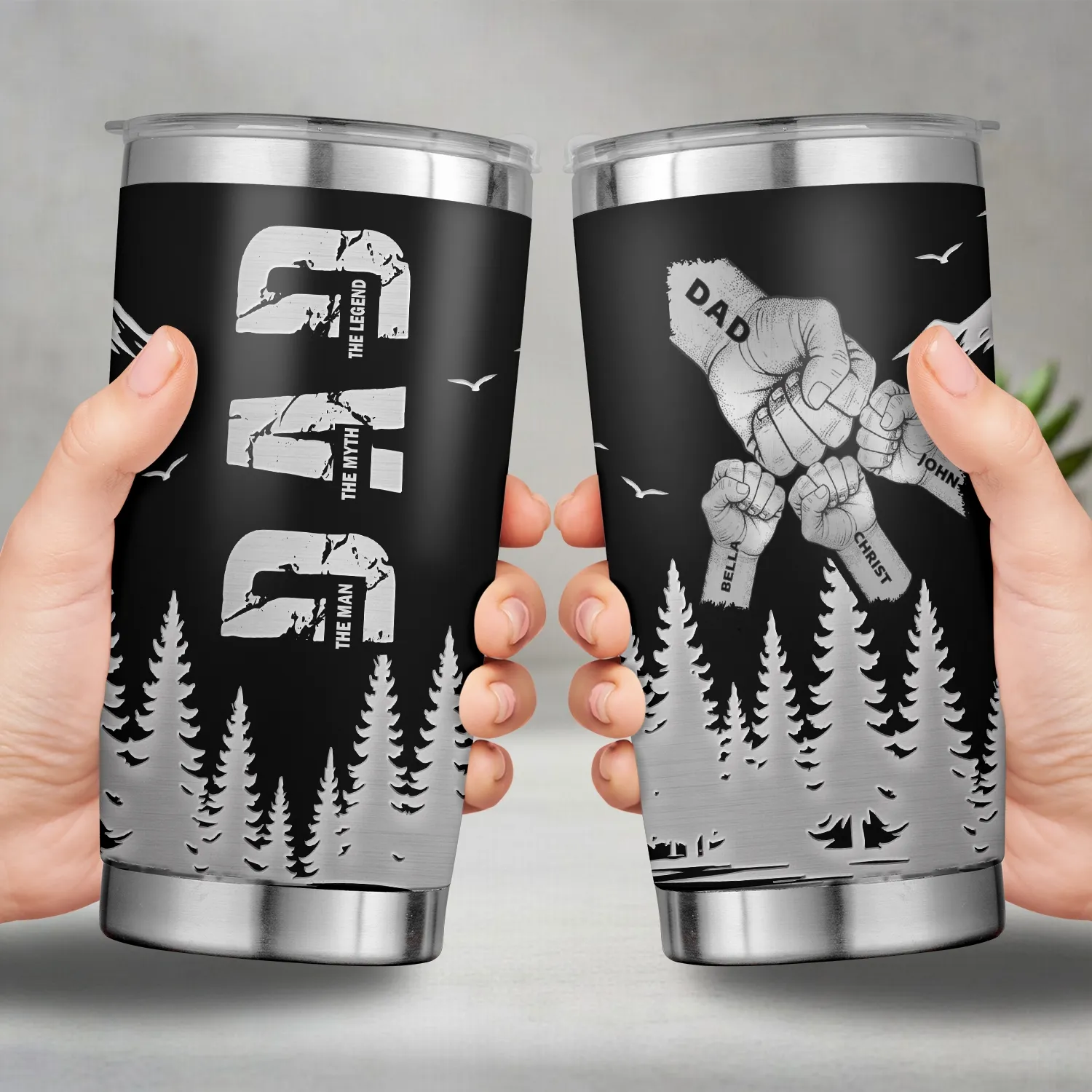 Personalized Dad Tumbler The Man The Myth The Legend Forest Kids Names Tumbler, Fathers Day Gift for Daddy, 20oz Stainless Steel Cup, Personalised Tumbler for Dad - 1