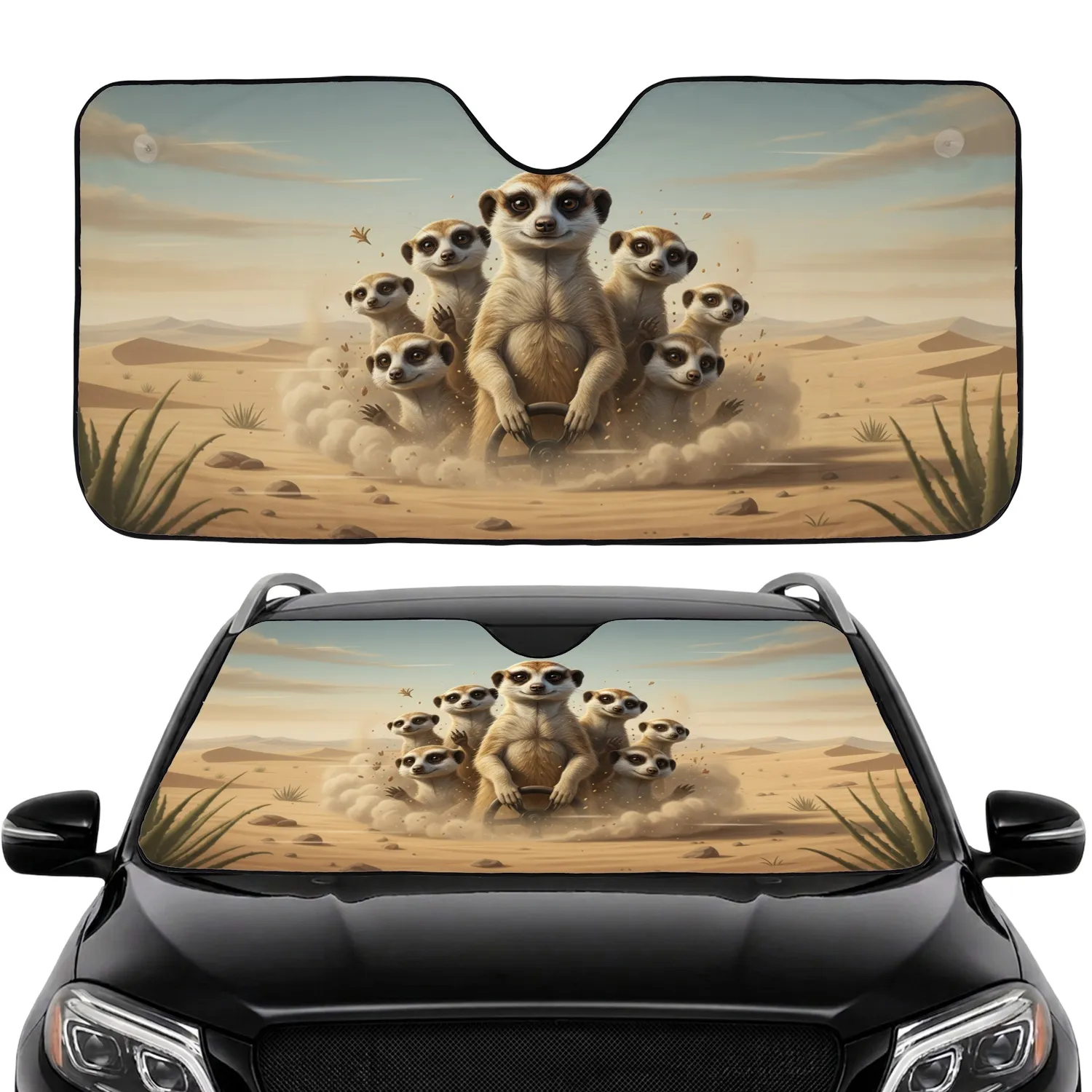 Charismatic Meerkats Desert Savanna Adventure Charmedville Car Interior Upgrade Car Sunshade - 1