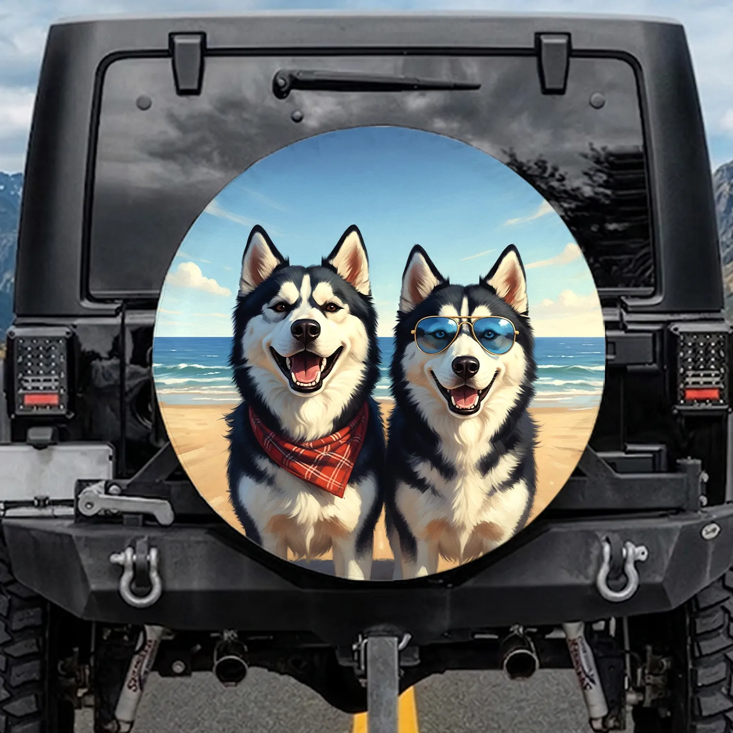 Husky Dogs Aviator Sunglasses Beach Ocean - Dog Lover Adventure Gift Spare Tire Cover - 1