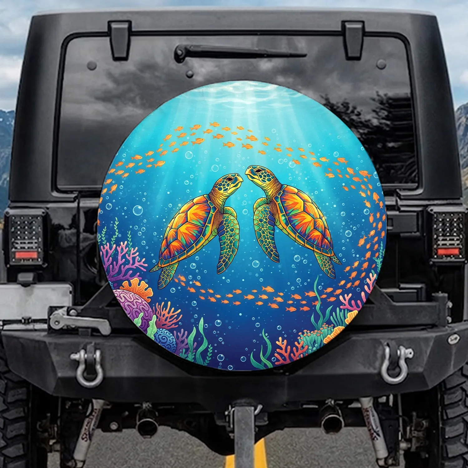Majestic Sea Turtles Reef Fish Flourishing Coral Ocean - Ocean Lover Gift Spare Tire Cover - 1