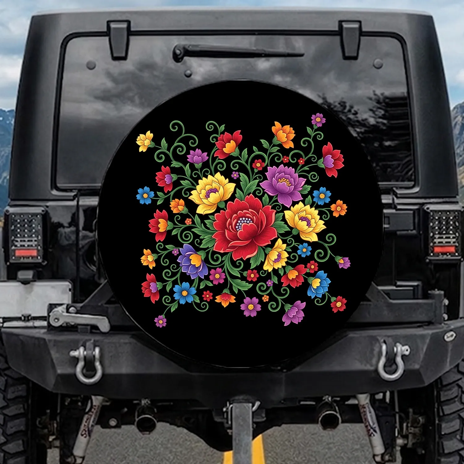 Blooming Flowers Green Foliage Vines - Outdoor Vehicle Accent Gift Spare Tire Cover - 1