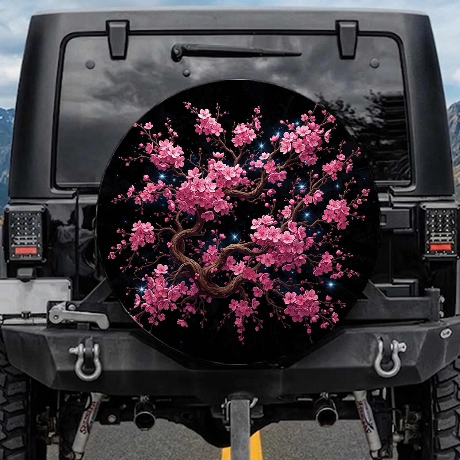Cherry Blossom Branches Pink Flowers Starburst - Travel Essentials Spare Tire Cover - 1