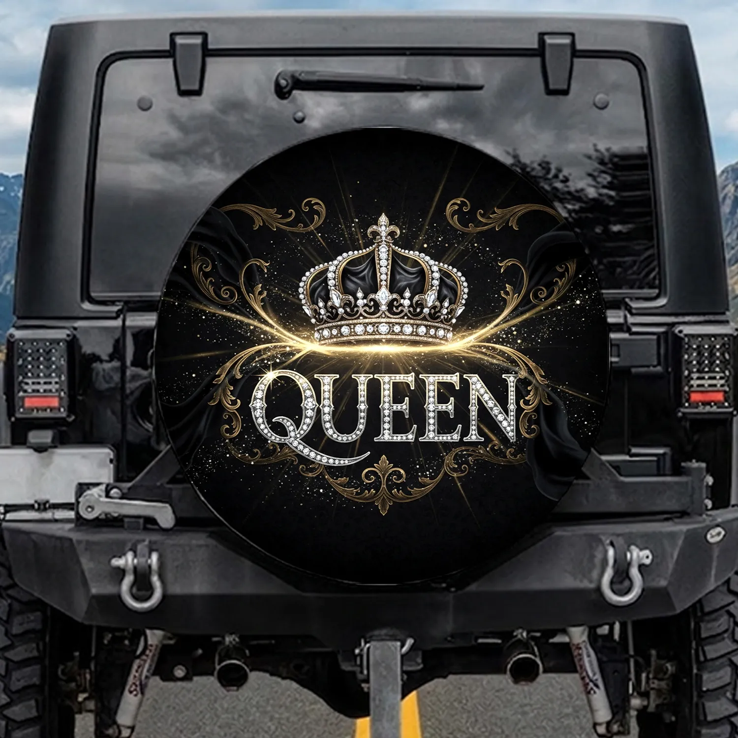 Ornate Diamond Crown Queen - Regal Luxury Lifestyle Gift For Her Spare Tire Cover - 1