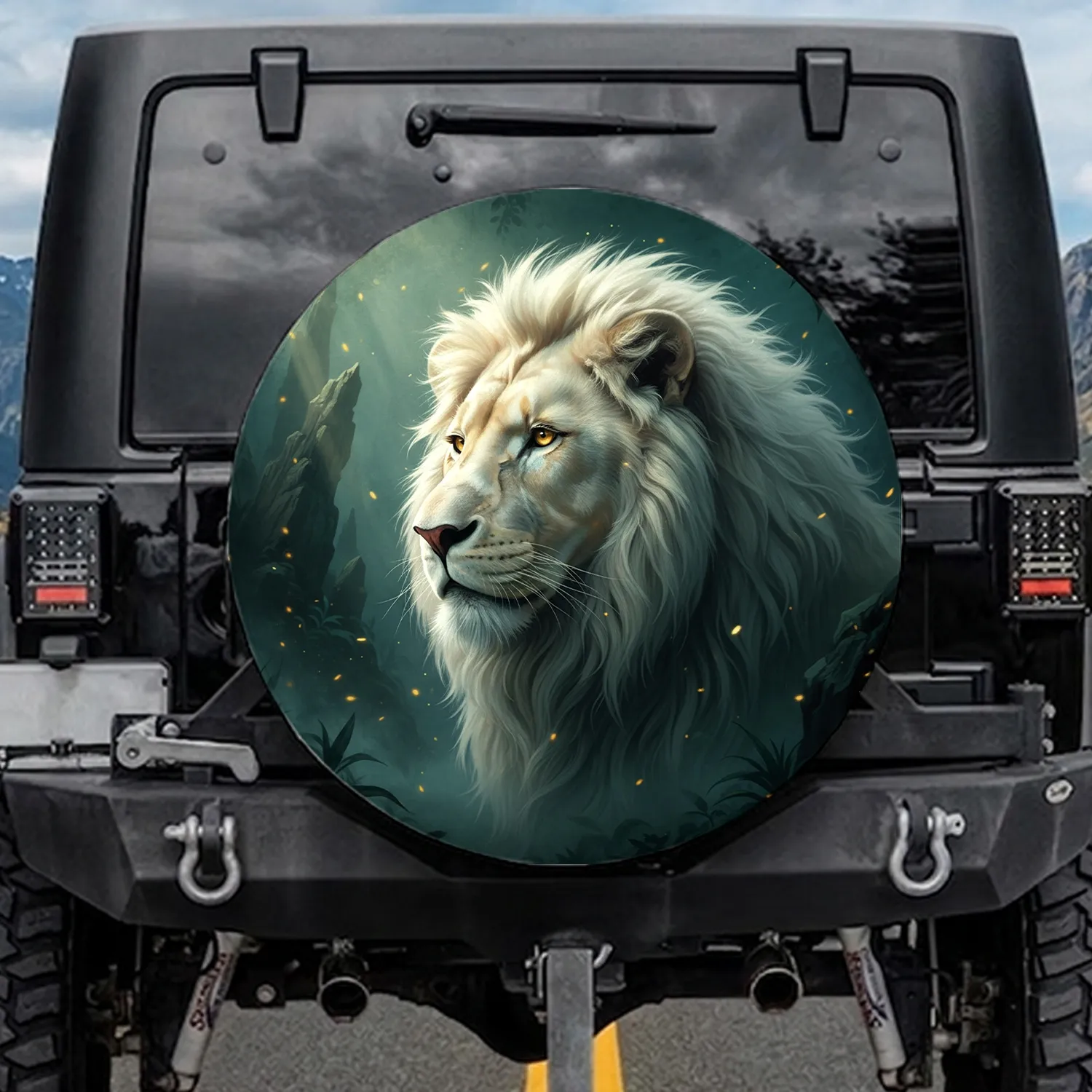 Majestic White Lion Profile - Wildlife Lover Gift for Lion Enthusiast Spare Tire Cover - 1