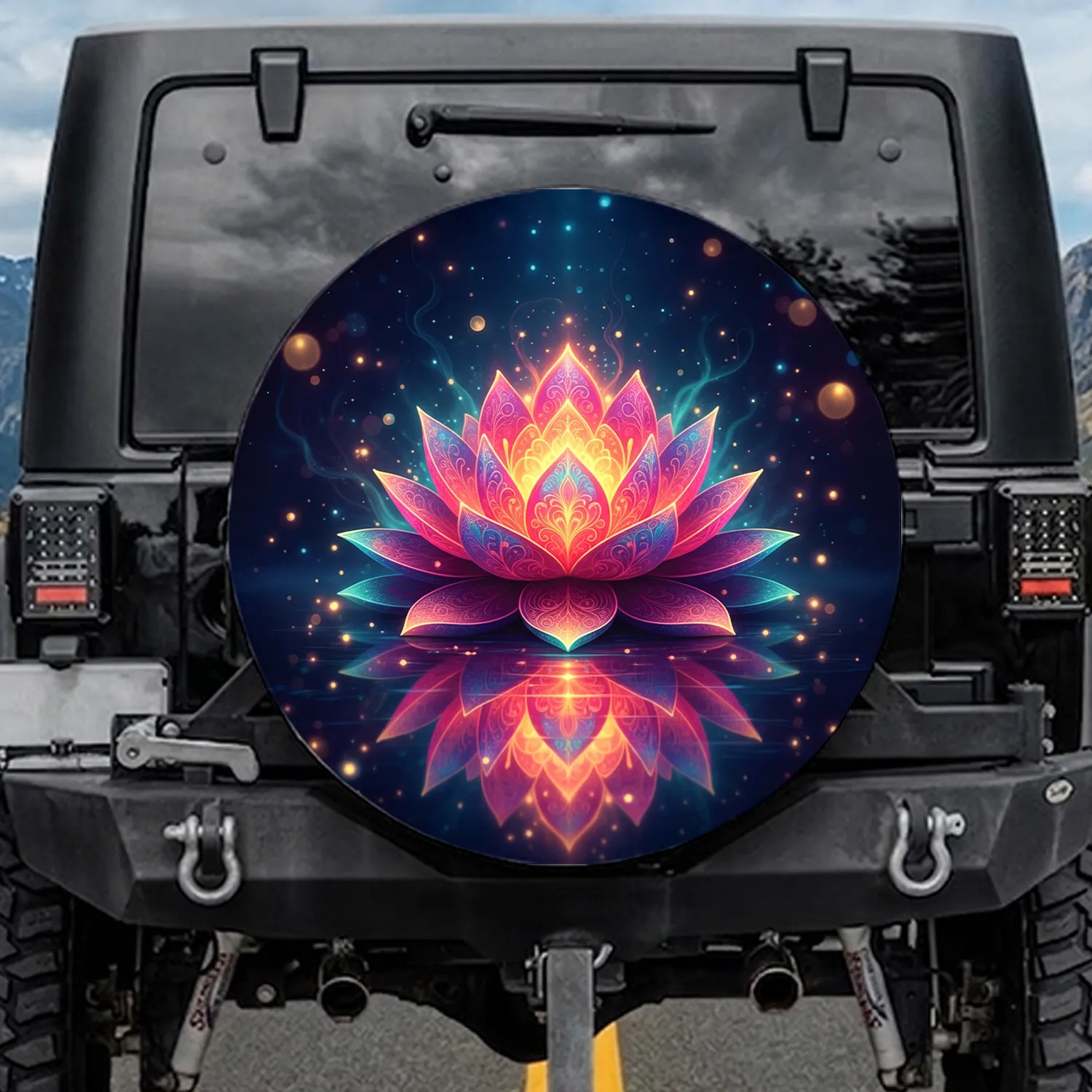 Brilliantly Glowing Lotus Flower Luminous Water - Home Decor Gift for Yoga Lover Spare Tire Cover - 1