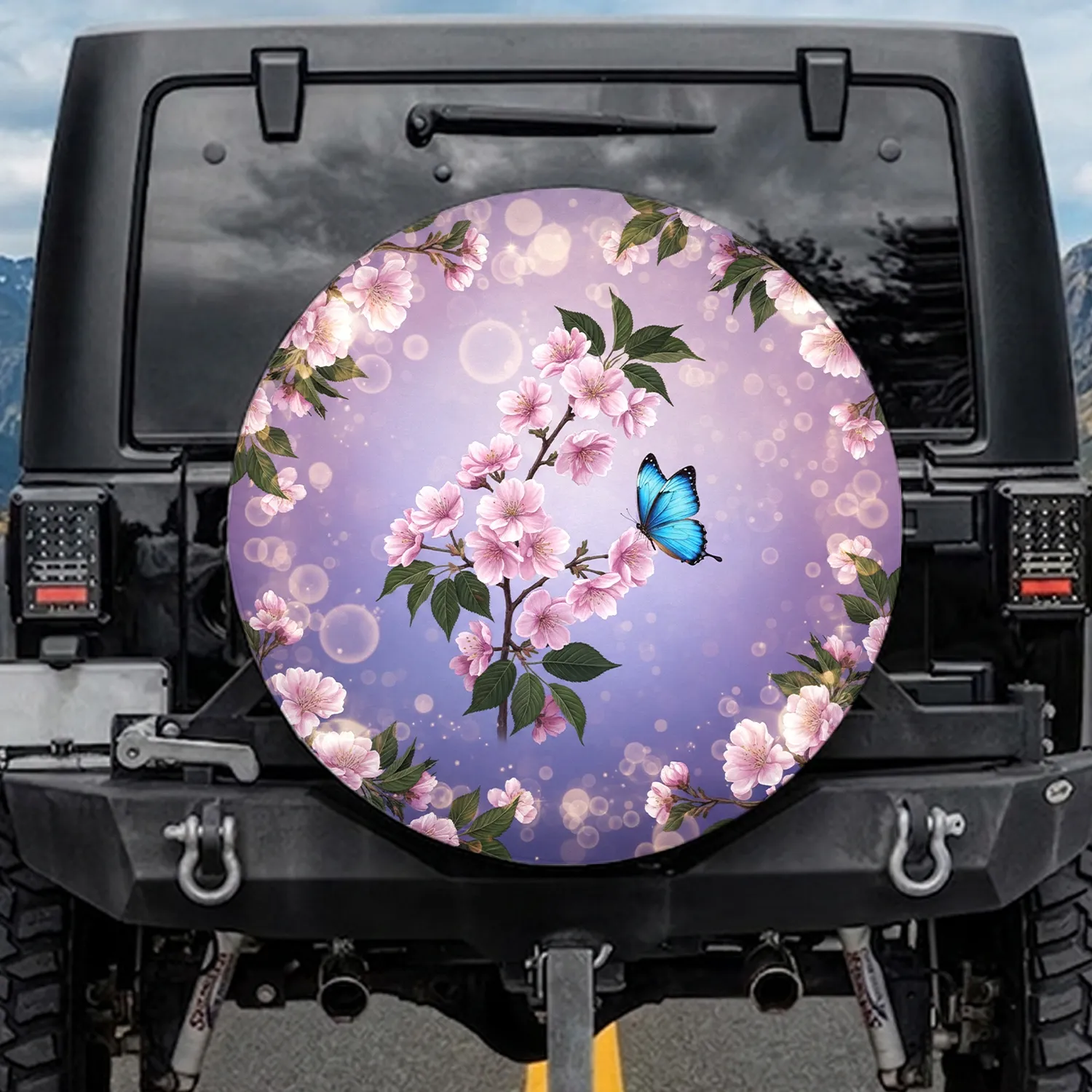 Cherry Blossom Flowers Leaves Butterfly - Nature Lover Home Decor Gift Spare Tire Cover - 1