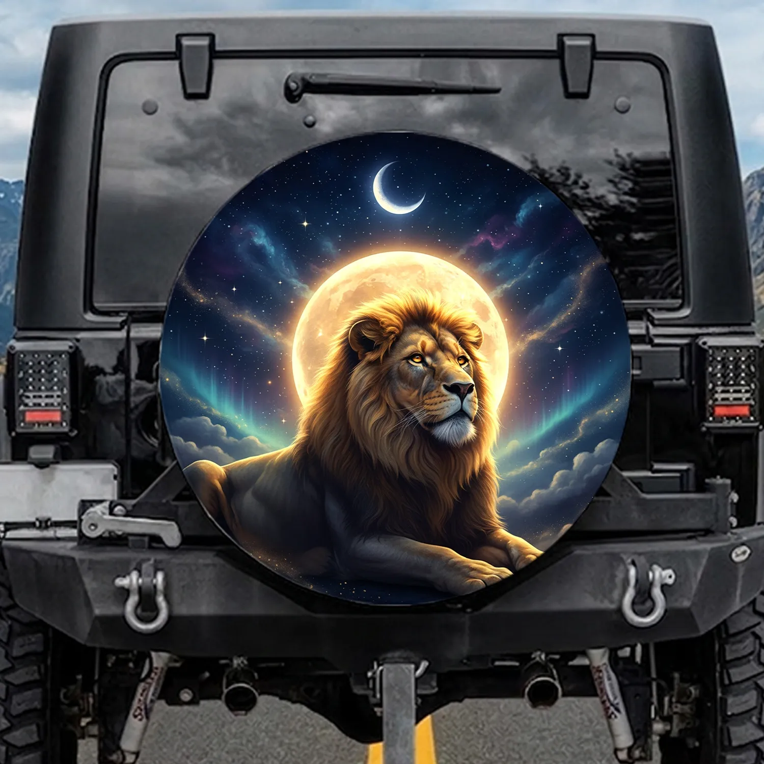 Golden-Maned Lion Celestial Night - Wildlife Lover Vehicle Accessory Spare Tire Cover - 1