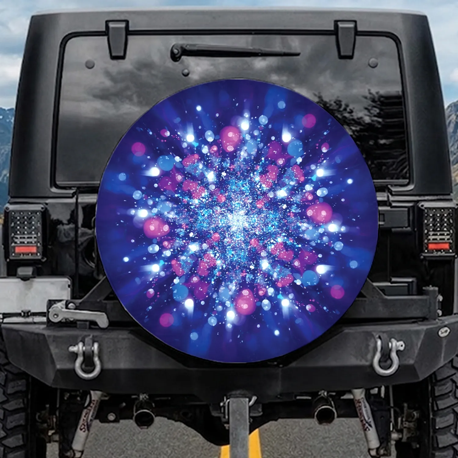 Vibrant Royal Blue Violet Magenta Glitter Bokeh Scattered Jewels - Everyday Style Gift Spare Tire Cover - 1