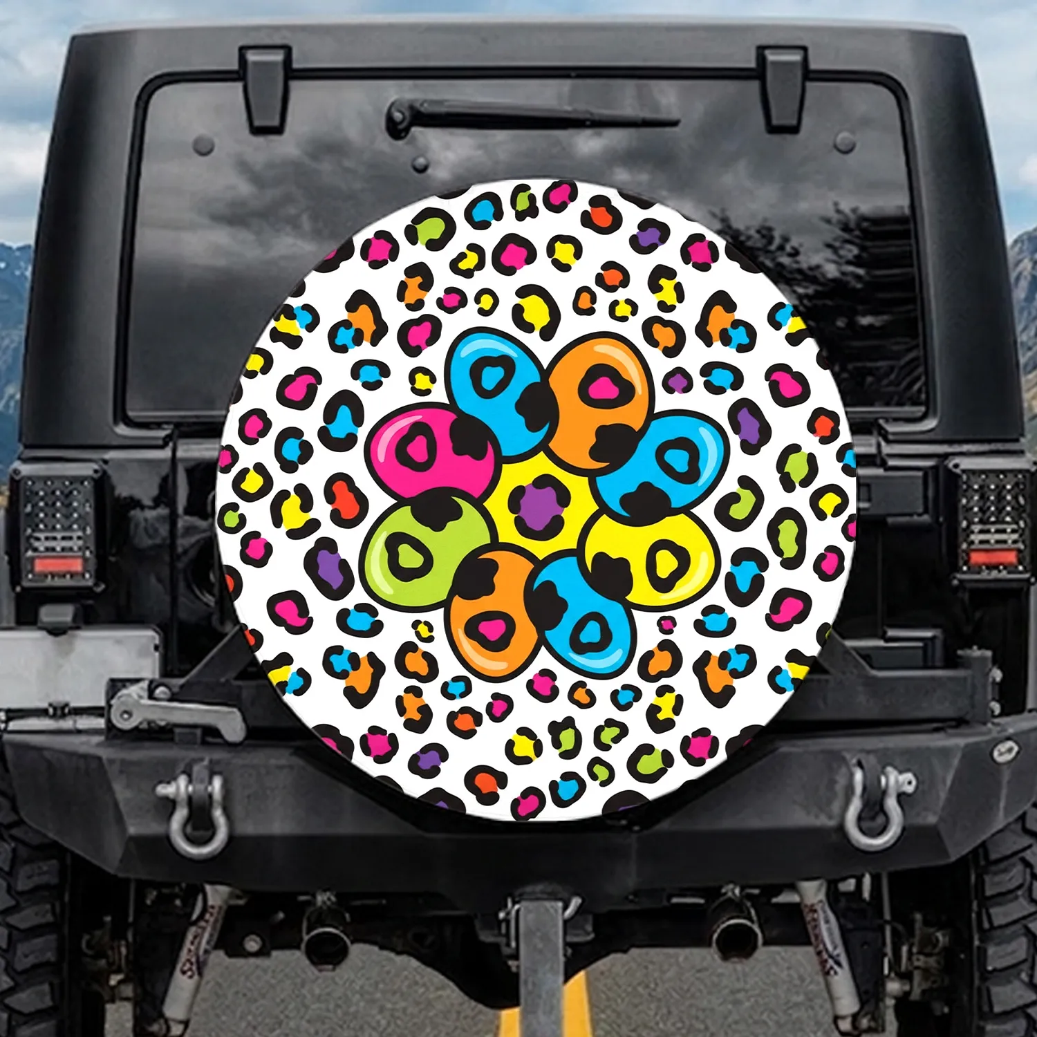 Pop Art Leopard Spots High Contrast Outlined Car Accessory Gift Spare Tire Cover - 1