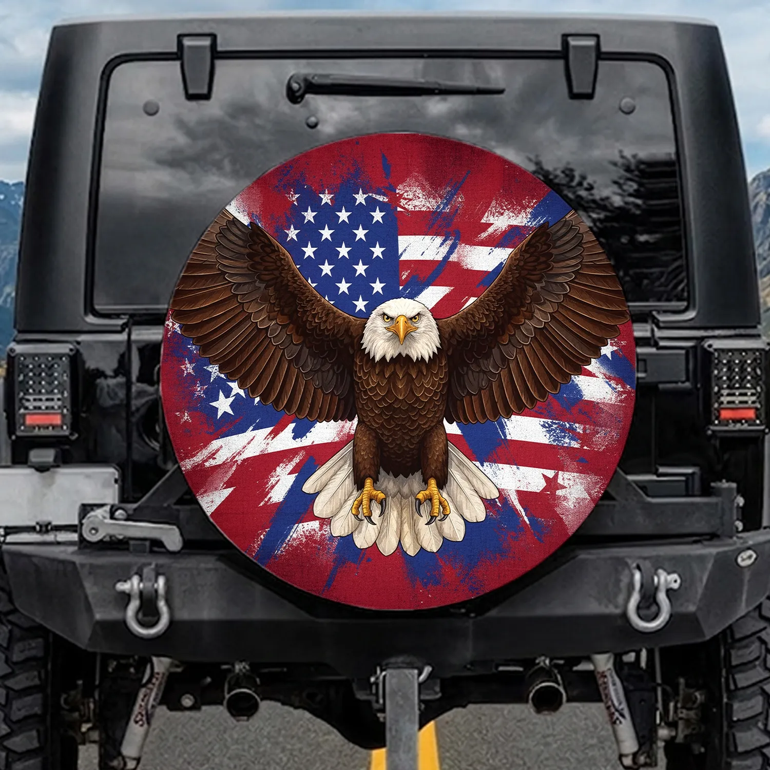 Bald Eagle American Flag Stars Stripes Patriotic Decor Independence Day Gift for Veterans Spare Tire Cover - 1
