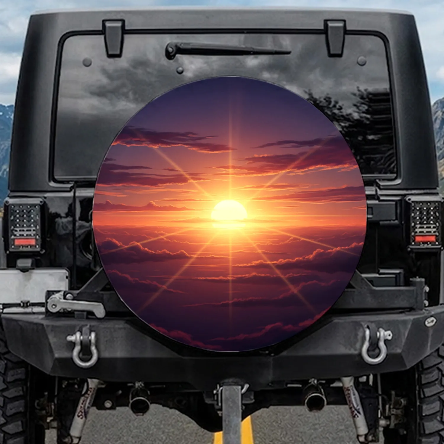 Sunset Sky Horizon Light Rays - Road Trip Essentials Adventure Gift Spare Tire Cover - 1