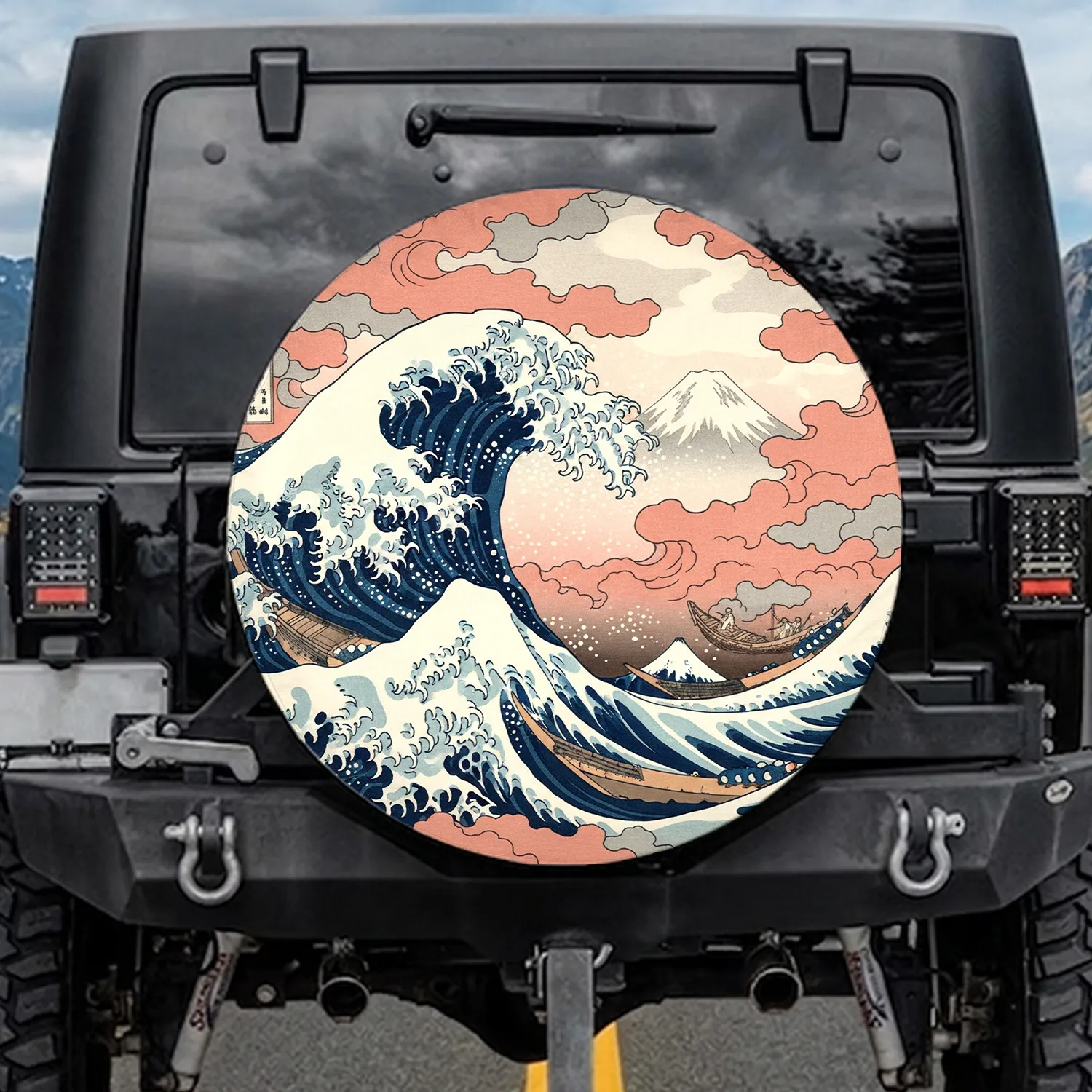 Hokusai Great Wave Mount Fuji Japanese Fishing Boats Home Decor Gift Spare Tire Cover - 1