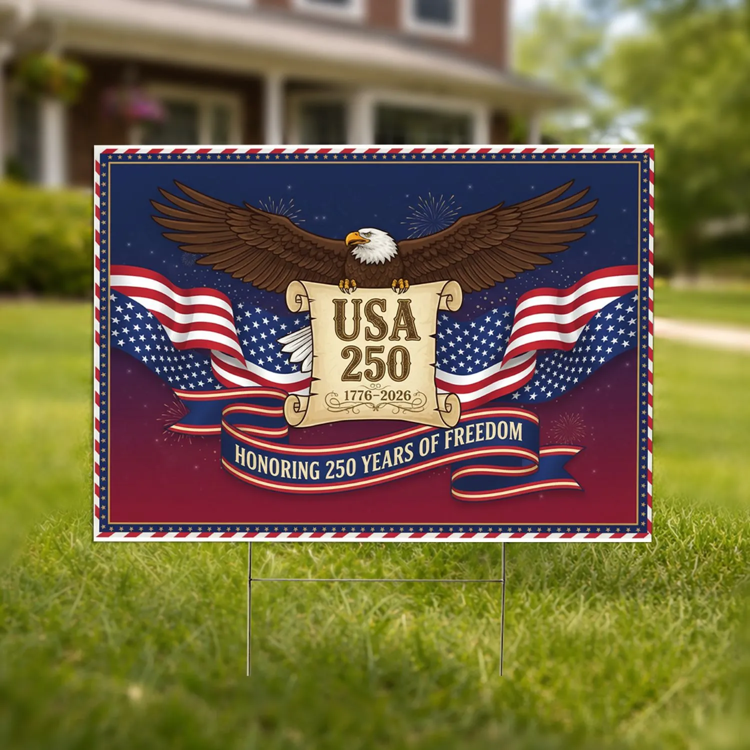 Bald Eagle American Flag 1776-2026 - USA 250th Anniversary Freedom Celebration Yard Sign - 1