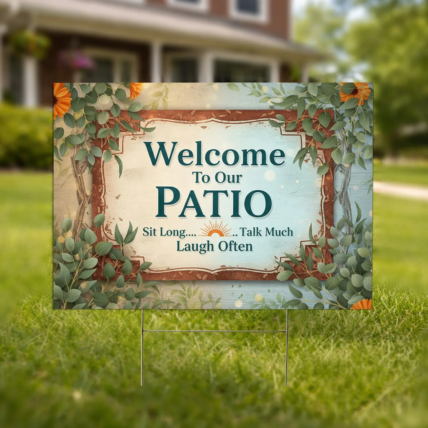 Welcome To Our Patio Sun Eucalyptus - Outdoor Living Home Decor Gift Yard Sign - 1