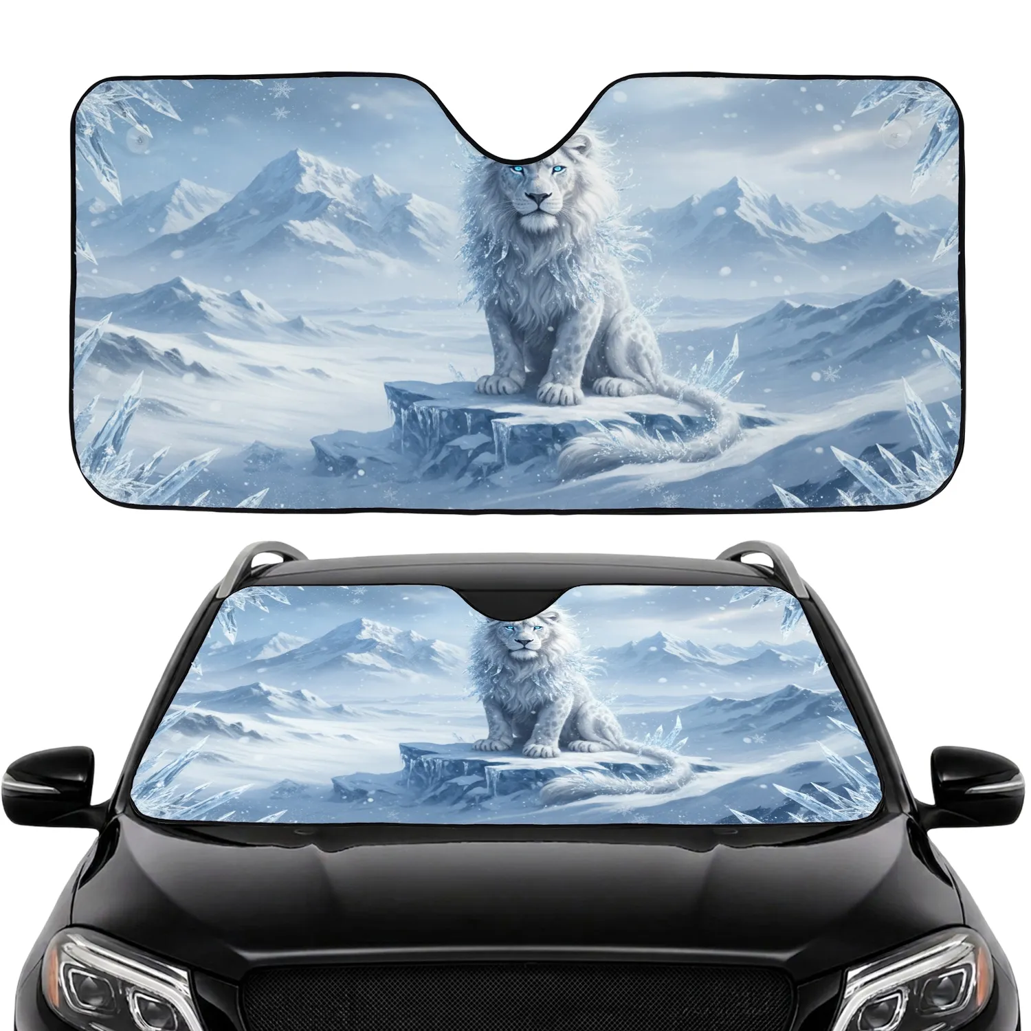 White Lion Ice Pinnacle Arctic Glacial Peaks Crystalline Ice - Wildlife Lover Gift Car Sunshade - 1