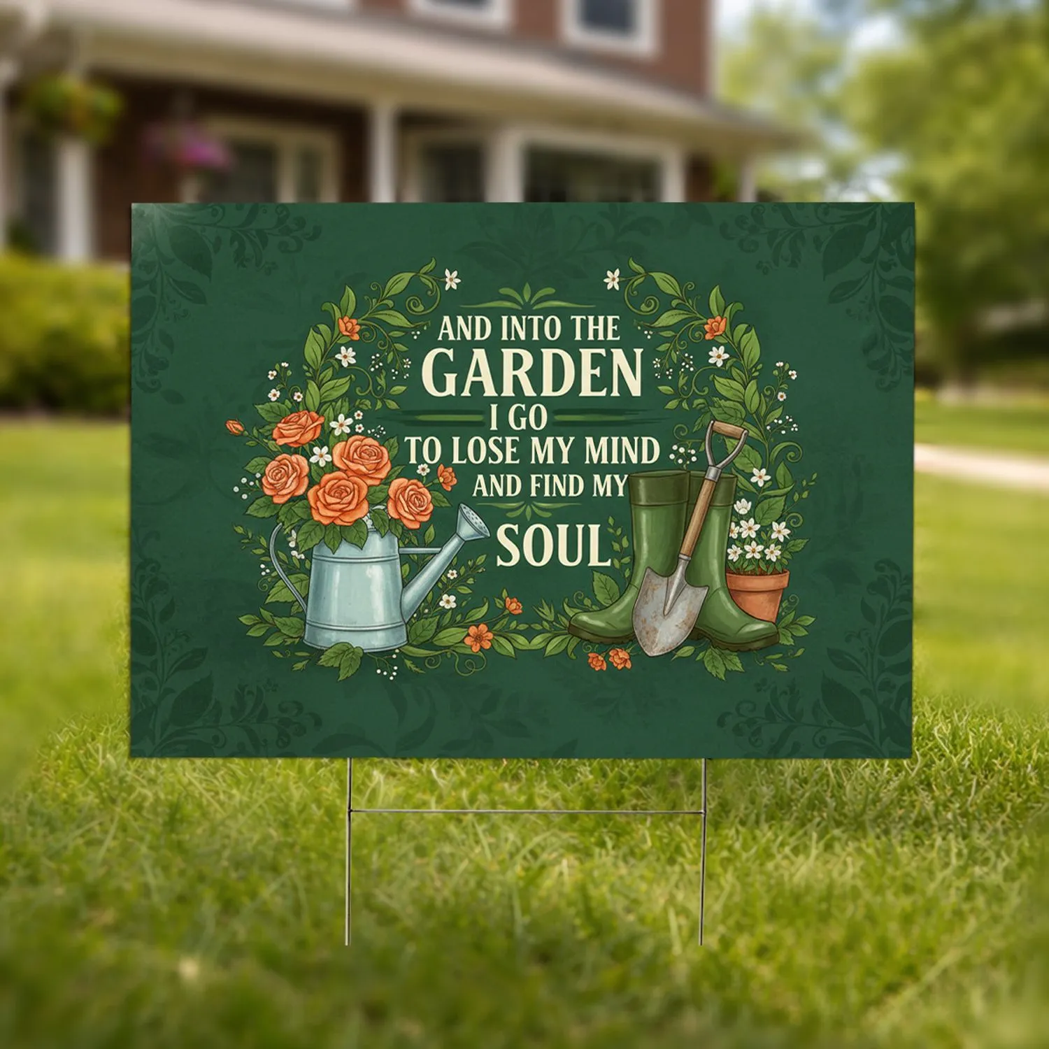 Garden Quote Watering Can Roses Gardening Boots - Home Decor Gift for Gardeners Yard Sign - 1