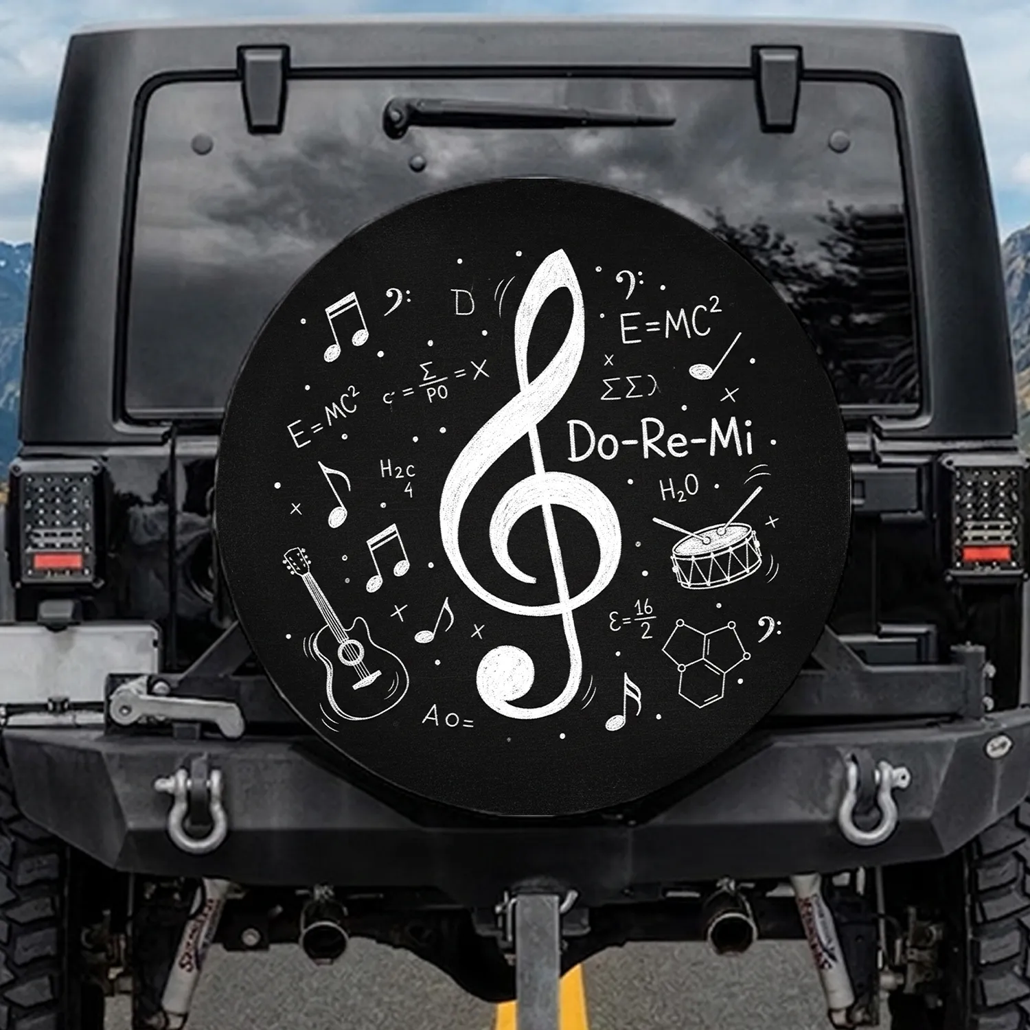 Treble Clef Musical Notes Scientific Symbols - Music & Science Lover Gift for Students Spare Tire Cover - 1