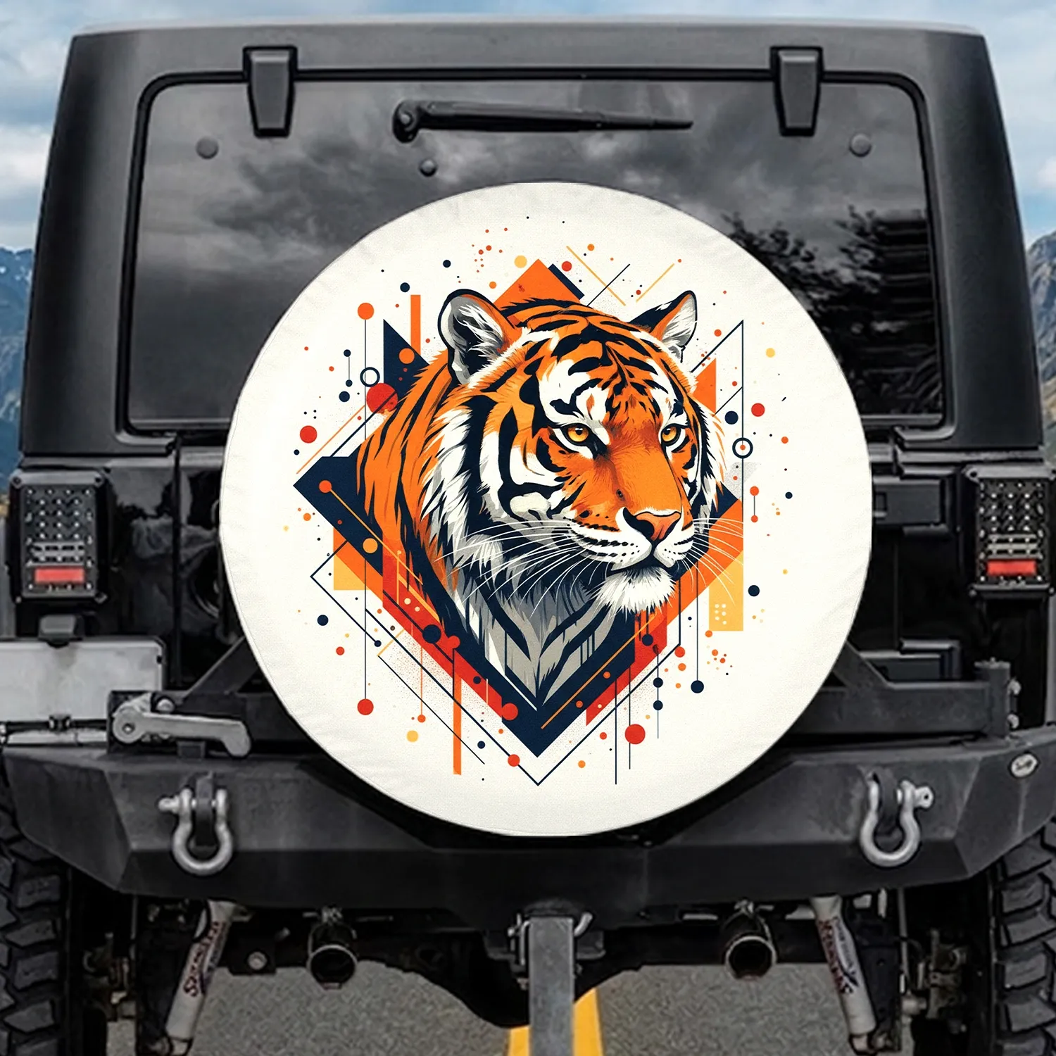 Focused Gaze Orange Black Navy Tiger Head Wildlife Lover Outdoor Vehicle Accessory Gift Spare Tire Cover - 1
