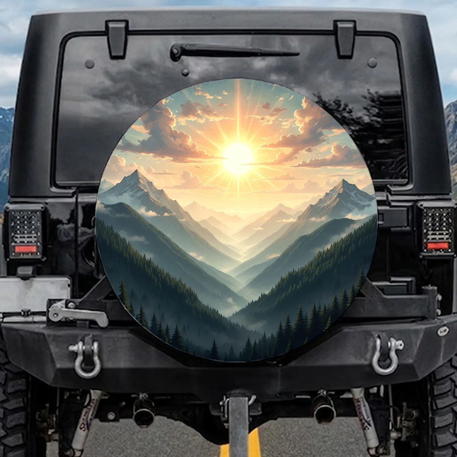 Radiant Sun Cloud Mountain Forest Valley - Nature Lover Gift Spare Tire Cover - 1