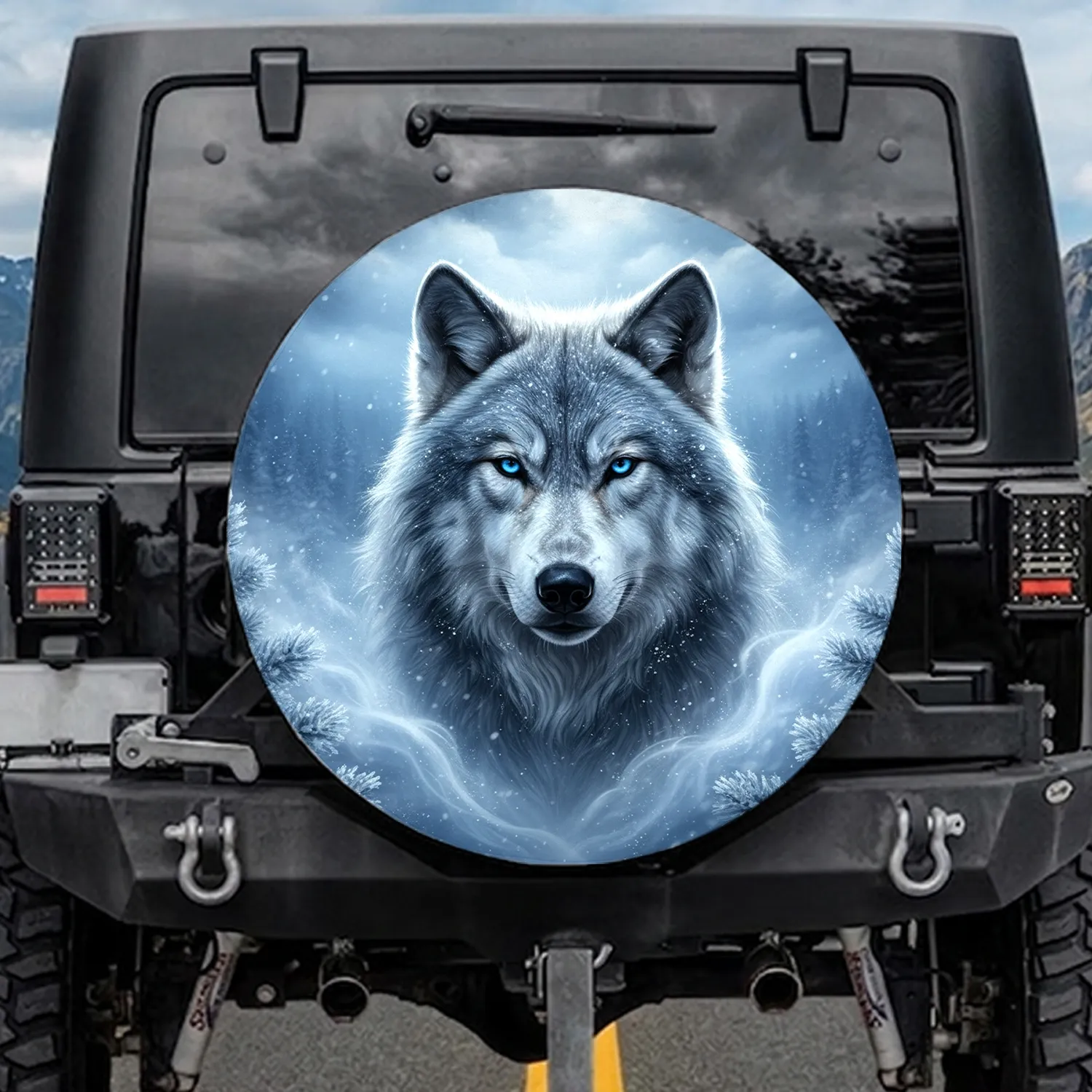 Majestic Wolf Head Arctic Snow Forest - Wildlife Lover Gift Spare Tire Cover - 1