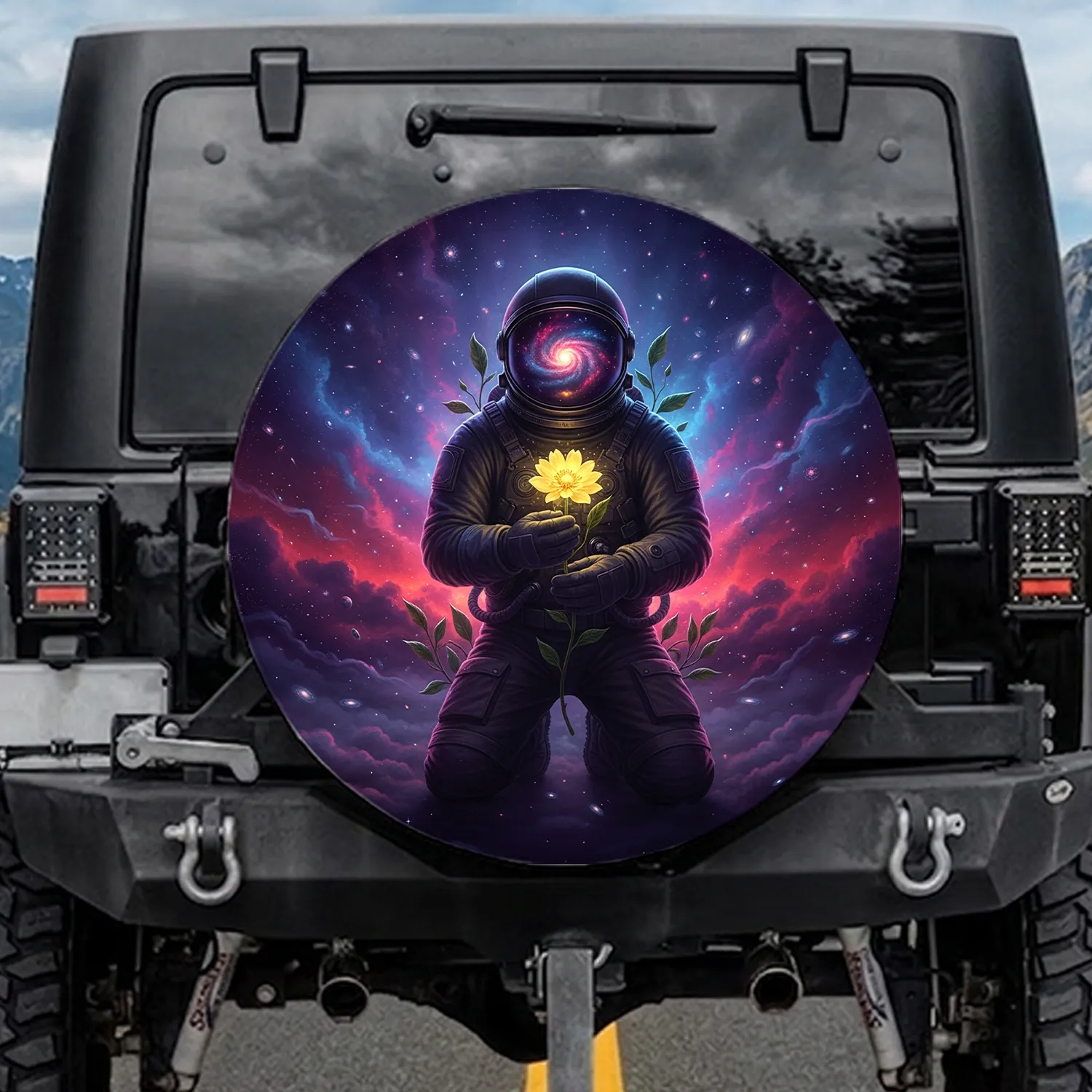 Astronaut Flower Foliage Galaxy Nebula - Space Lover Gift Spare Tire Cover - 1
