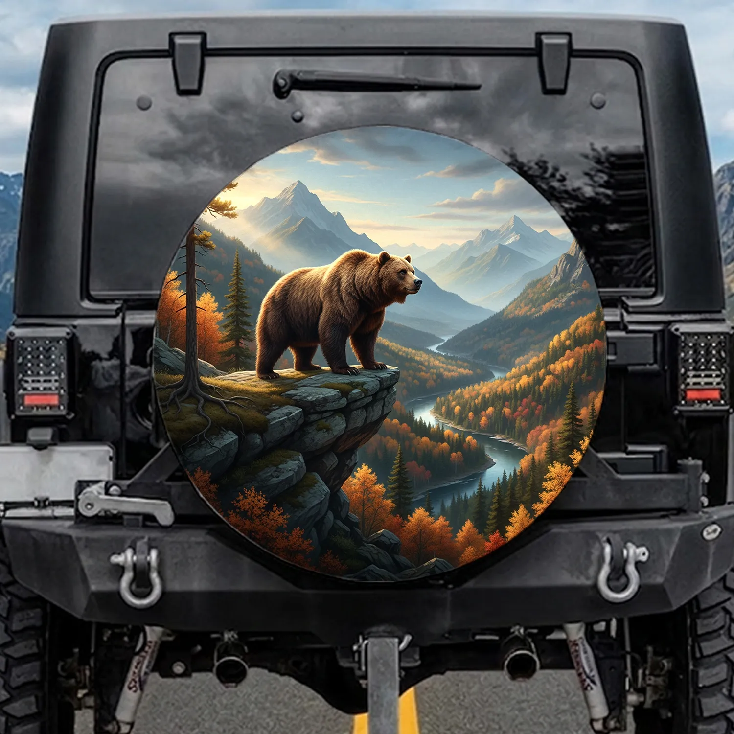 Grizzly Bear Cliff River Valley Wilderness - Outdoor Adventure Gift Spare Tire Cover - 1