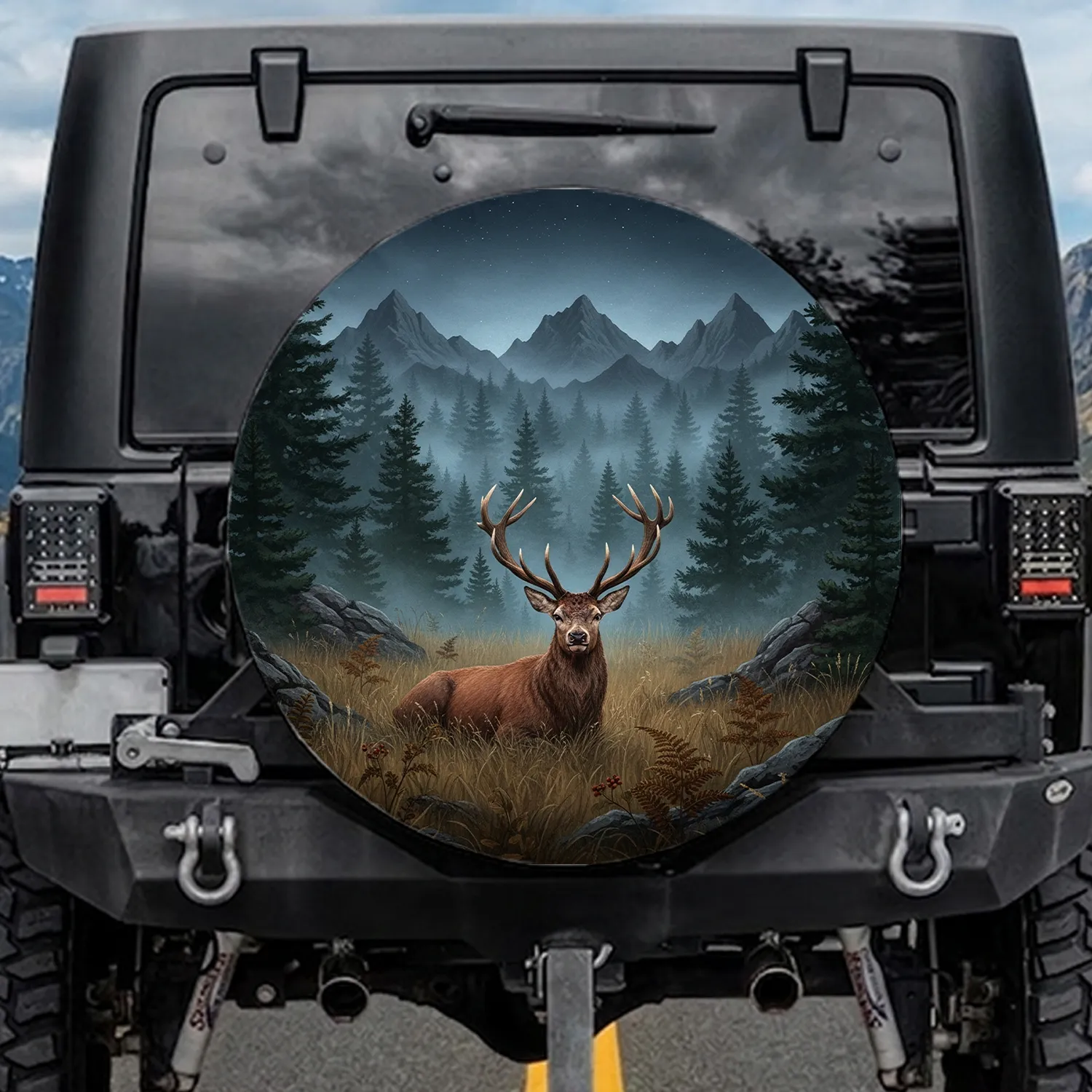 Red Deer Stag Mountain Forest 'Enjoy Life' - Wildlife Outdoor Adventure Gift Spare Tire Cover - 1