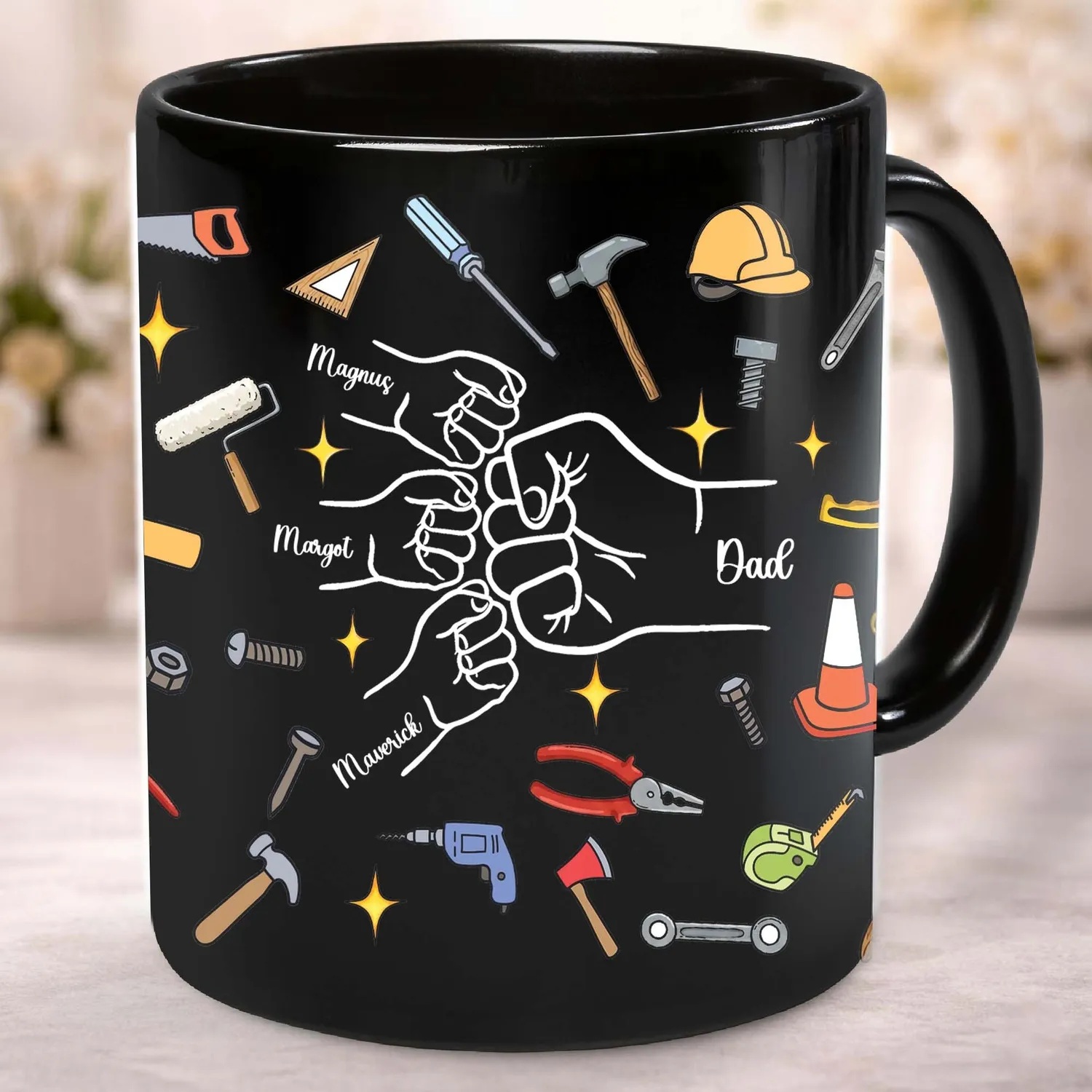 Personalized Dad Fist Bump Mug Wrap, Custom Father’s Day Ceramic Mug Template, Father’s Day Gift - 1