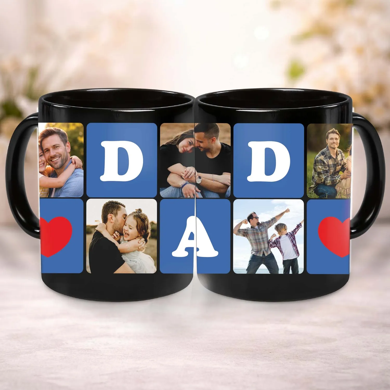 Personalized Dad Mug Photo, Blue Grid Photo Wrap for Father's Day Gift - 1