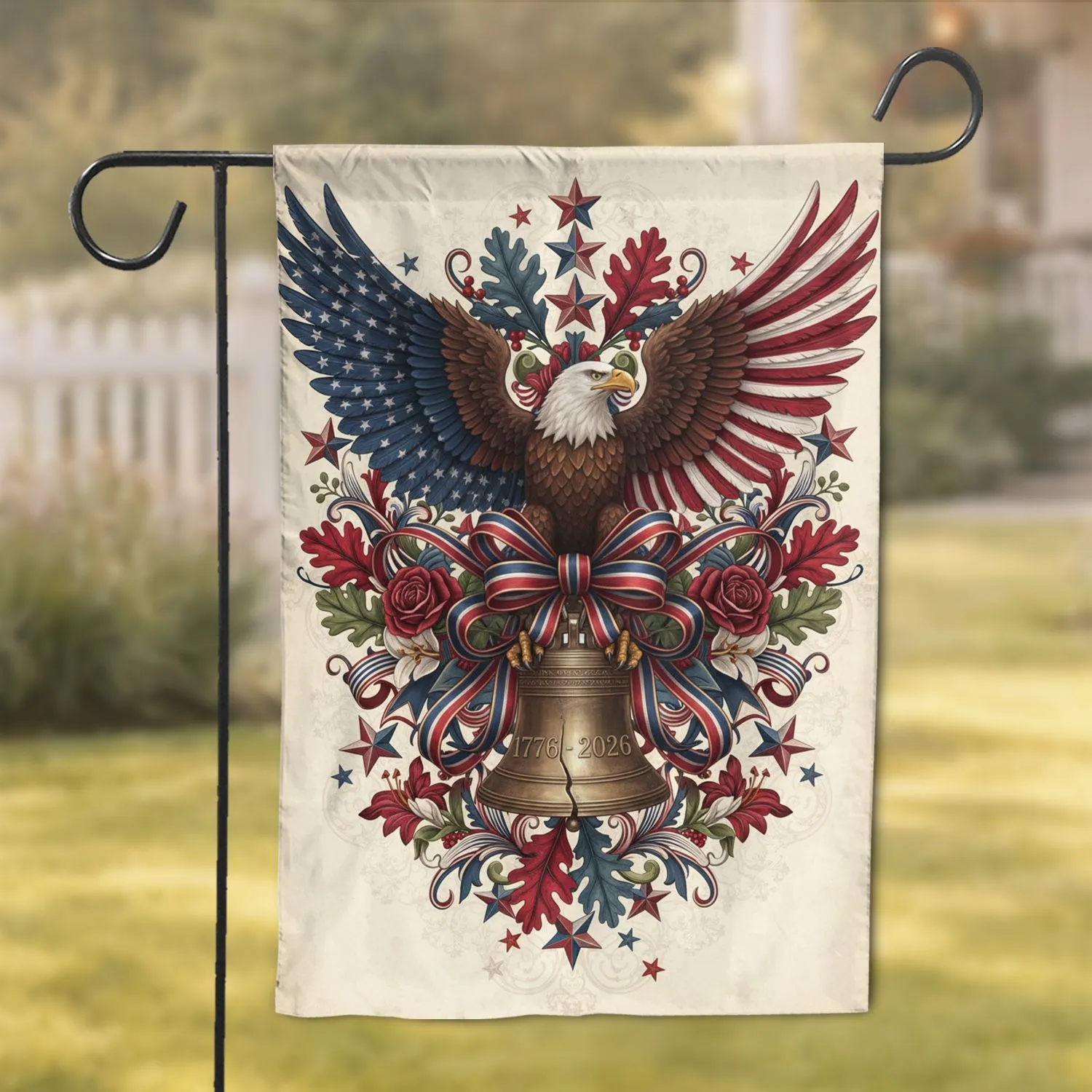 Bald Eagle American Flag Liberty Bell 1776-2026 - USA 250th Anniversary Garden Flag - 1
