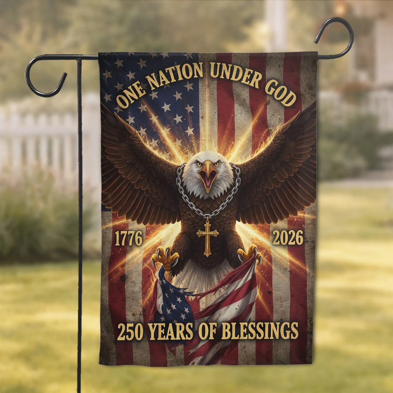Bald Eagle Cross American Flag 1776-2026 - USA 250th Anniversary Independence Day Gift Garden Flag - 1