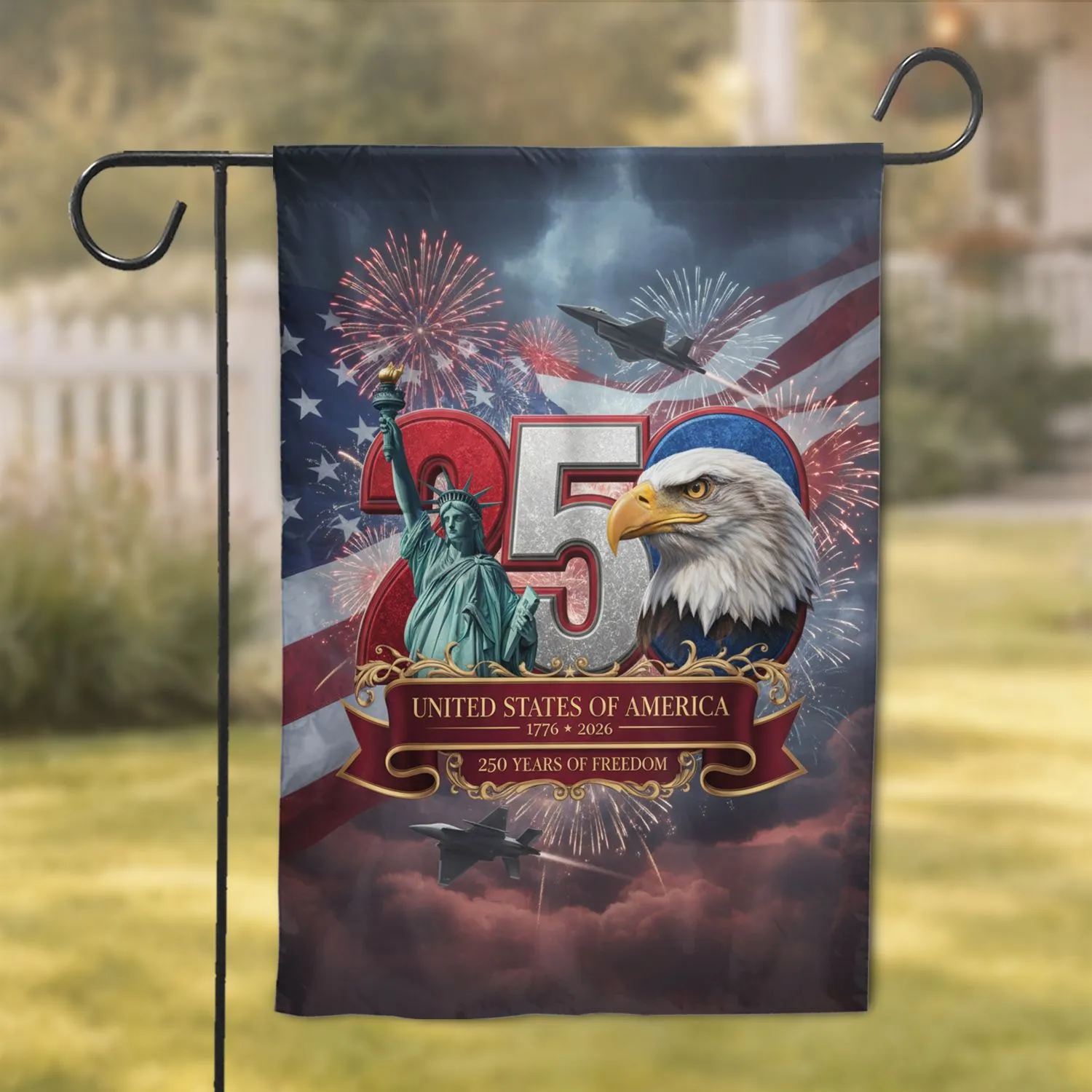 Bald Eagle Statue of Liberty 250 - USA 250th Anniversary Independence Day Gift Garden Flag - 1