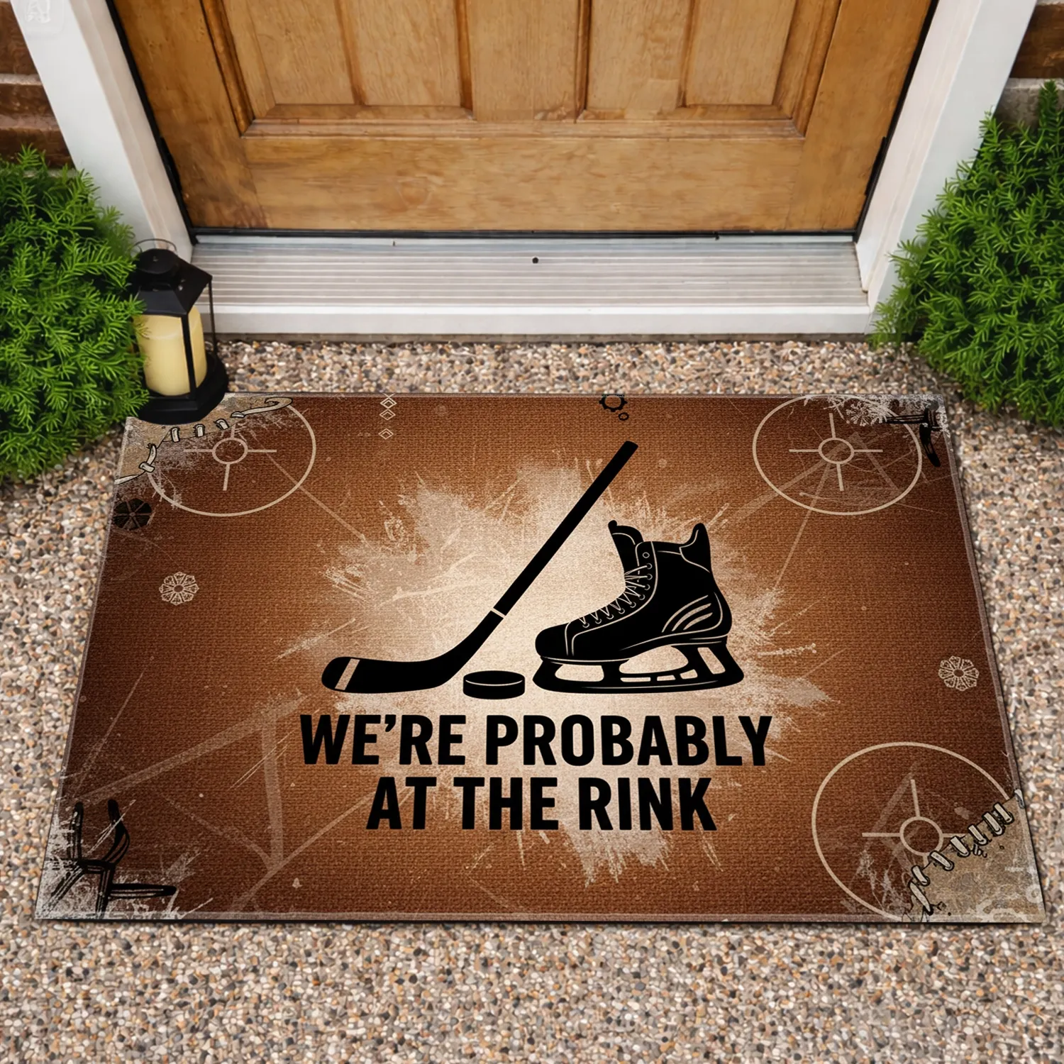 Ice Hockey Stick Puck Skate 'We're Probably at the Rink' - Hockey Lover Gift Doormat - 1