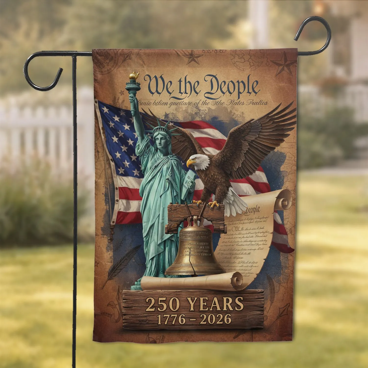 Statue of Liberty Bald Eagle American Flag 1776-2026 - USA 250th Anniversary History Lover Gift Garden Flag - 1