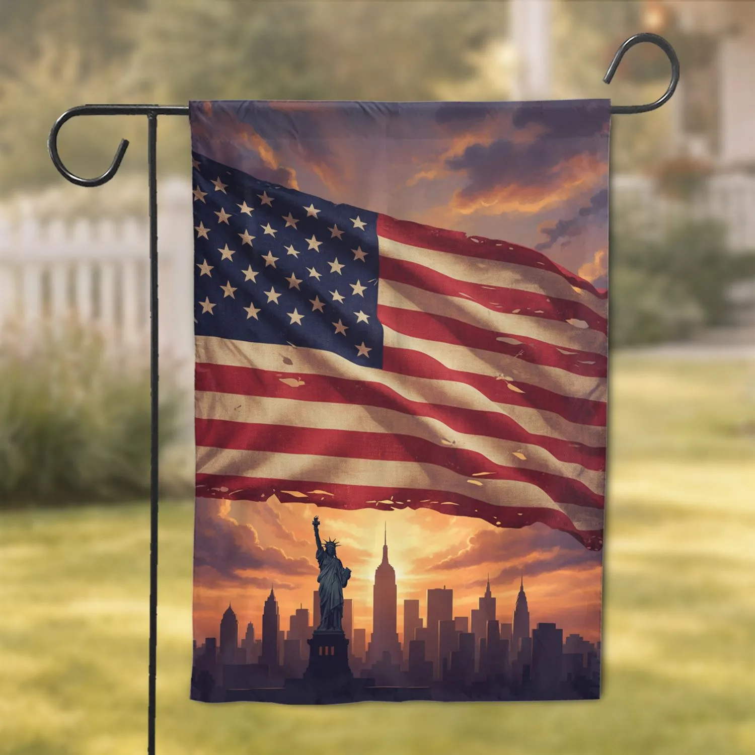Distressed American Flag New York City Patriotic Home Decor for Veterans Garden Flag - 1