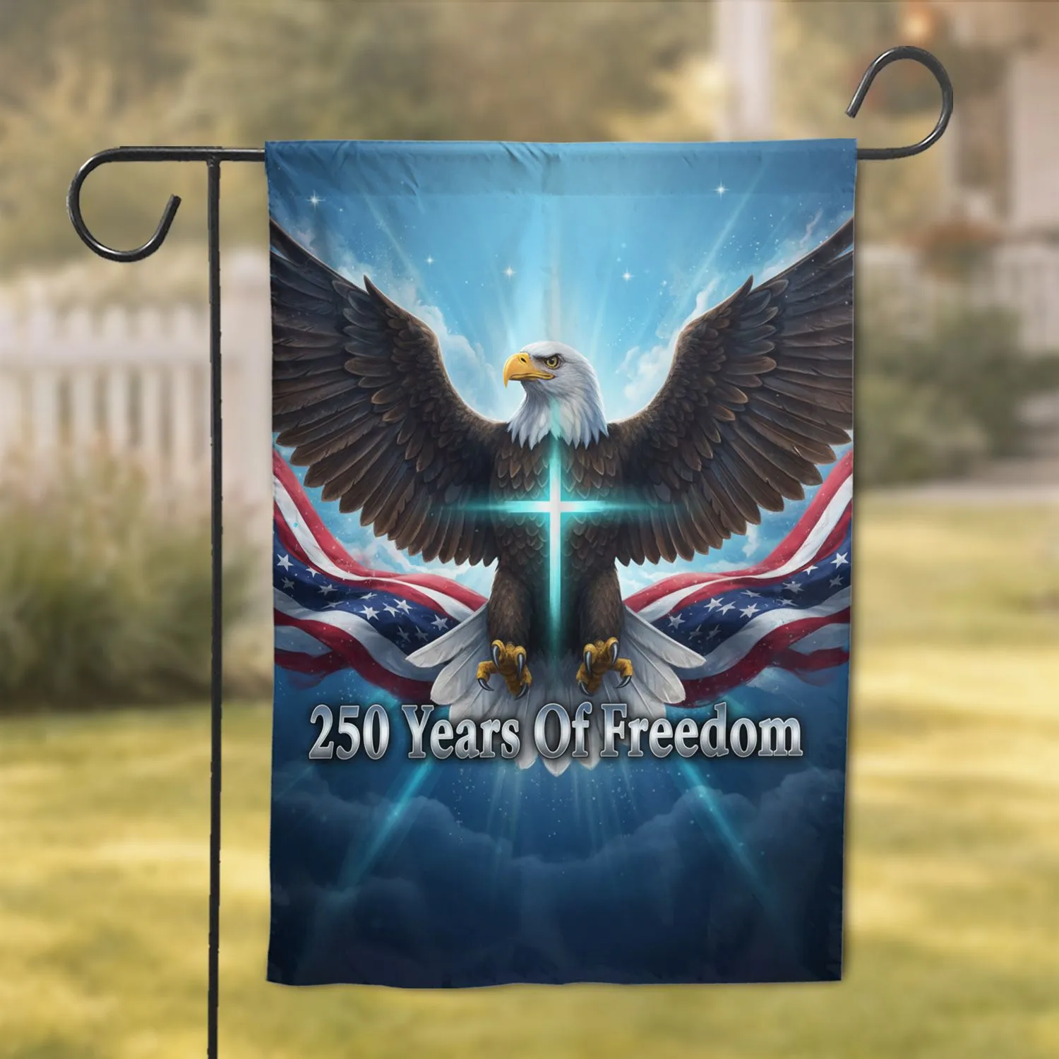 Bald Eagle American Flag Cross - USA 250 Years of Freedom Independence Day Garden Flag - 1