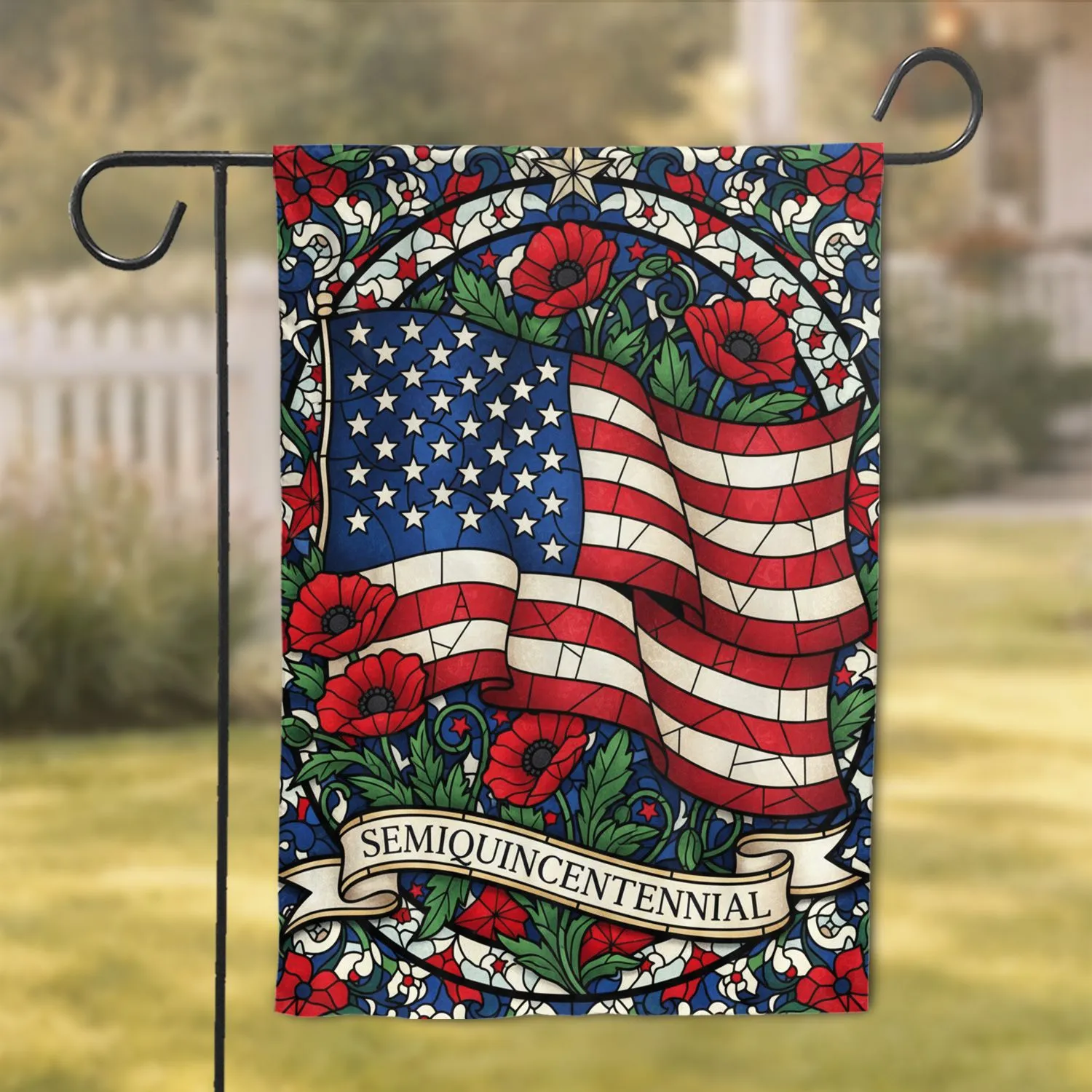 American Flag Poppies Semiquincentennial - USA 250th Anniversary Independence Day Garden Flag - 1