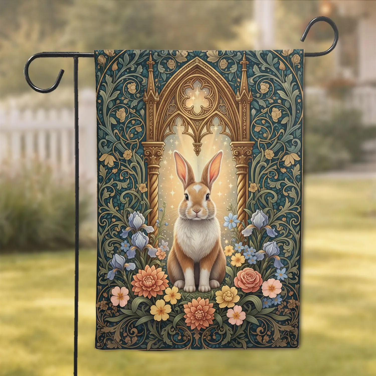 Rabbit Golden Arch Spring Flowers - Rabbit Lover Gift Garden Flag - 1