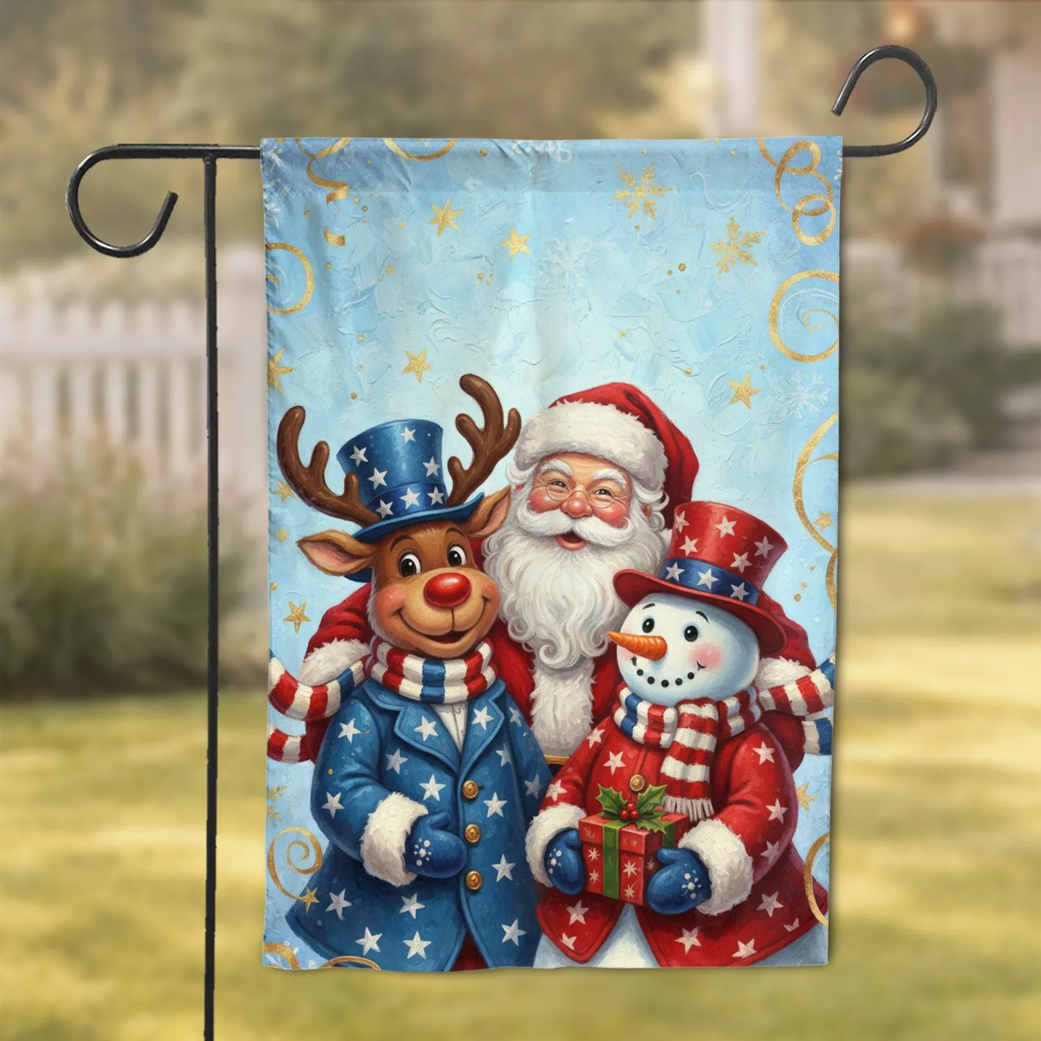Christmas Santa Reindeer Snowman Patriotic Scarves - Holiday Family Gift Garden Flag - 1