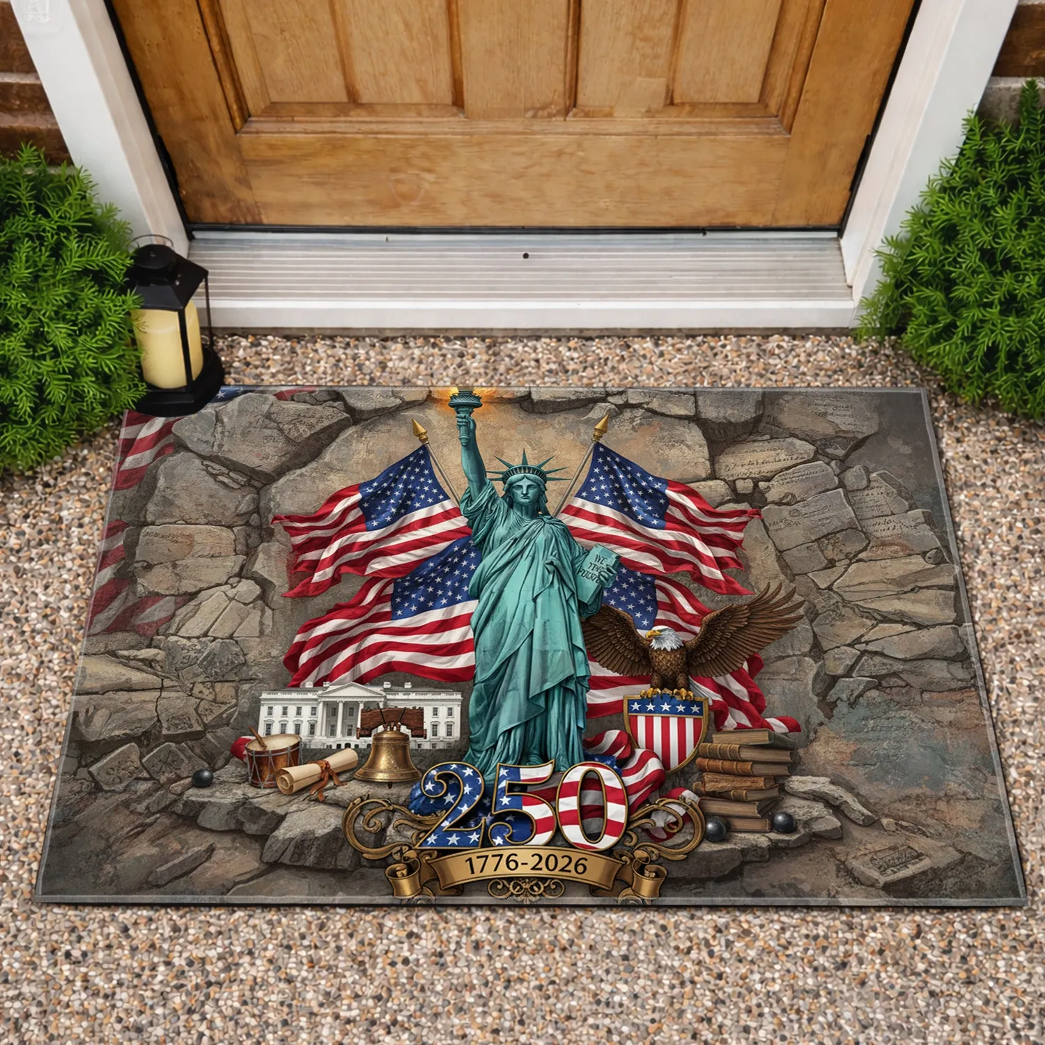Statue of Liberty Bald Eagle American Flag 250th Anniversary Independence Day Gift for Veterans Doormat - 1
