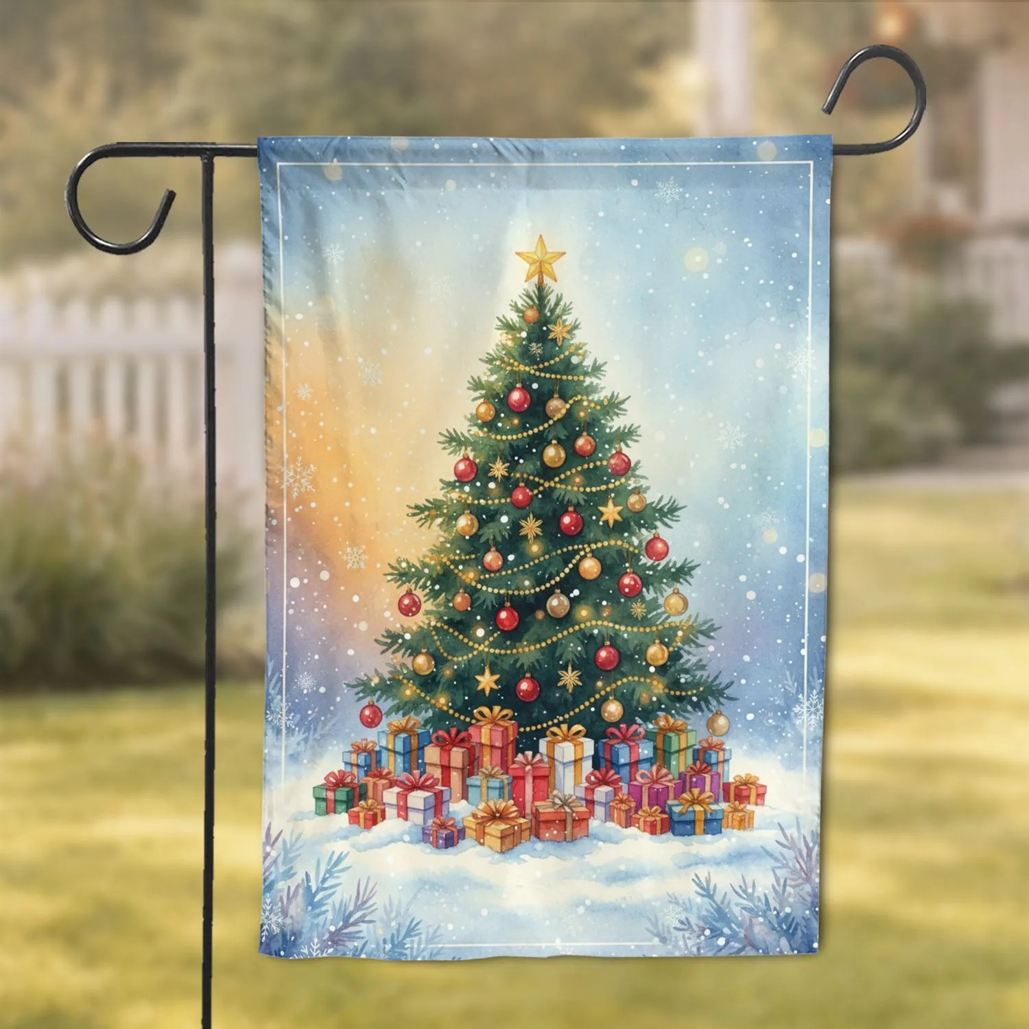 Christmas Tree Gift Boxes Snowfall - Holiday Home Decor Garden Flag - 1