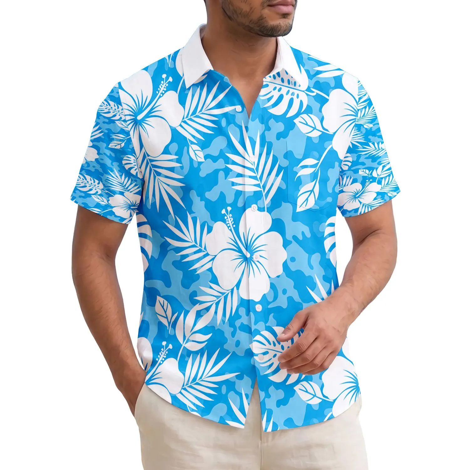 White Hibiscus Flowers Tropical Leaves - Home Decor Gift for Tropical Lover Hawaiian Shirt - 1